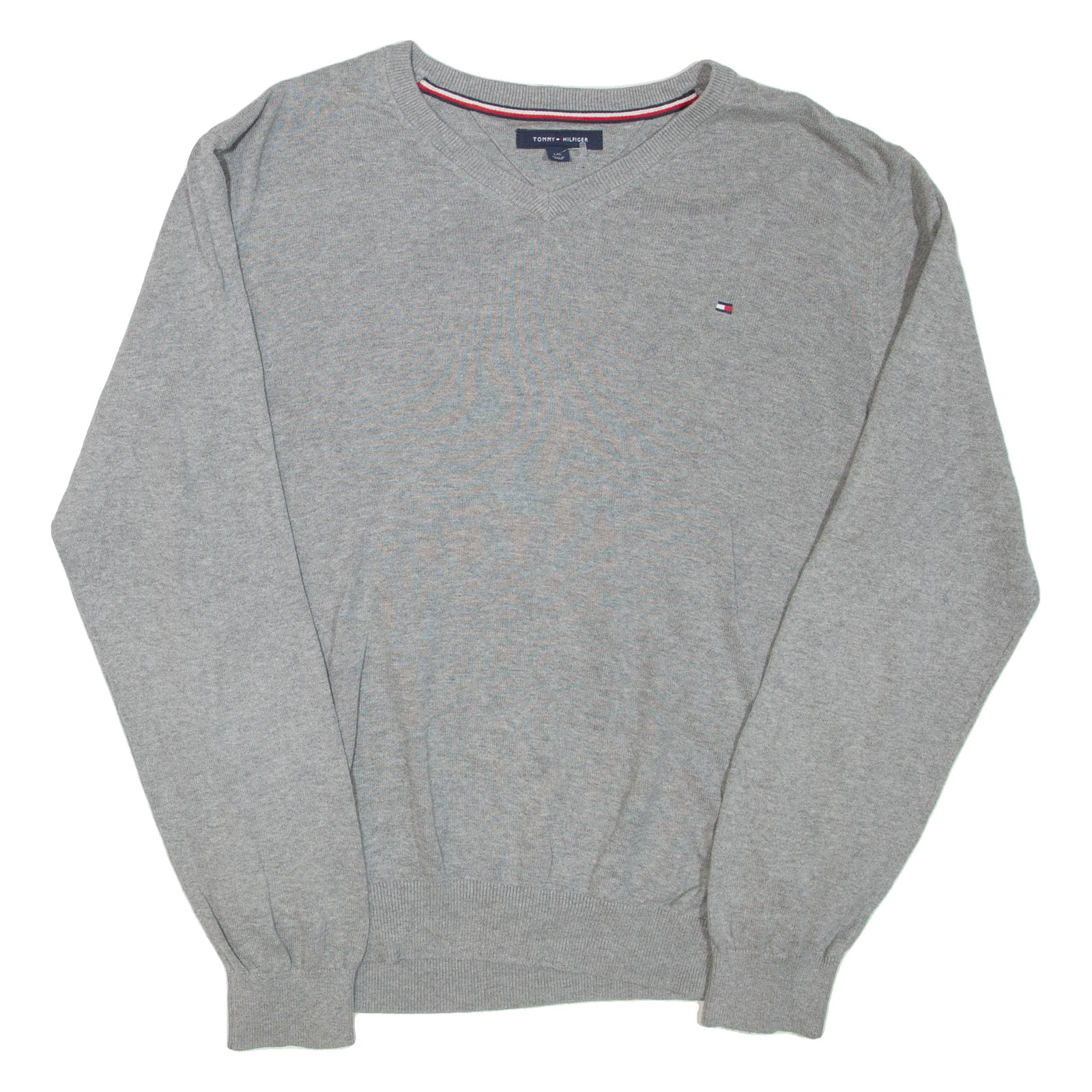 TOMMY HILFIGER Mens Jumper Grey V-Neck Tight Knit L Refurbished - N/A refurbished available on Cerqular
