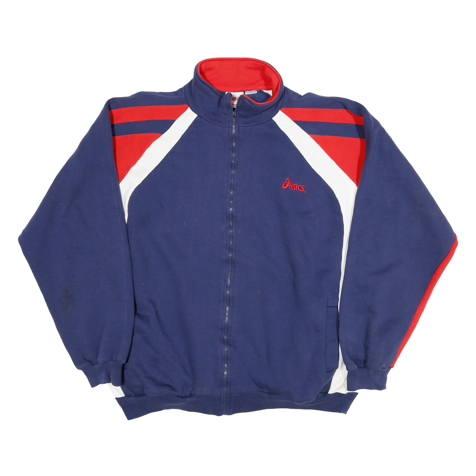 ASICS Mens Blue & Red Colourblock Pullover Sweatshirt XL Collared Relaxed Fit Refurbished - N/A refurbished available on Cerqular