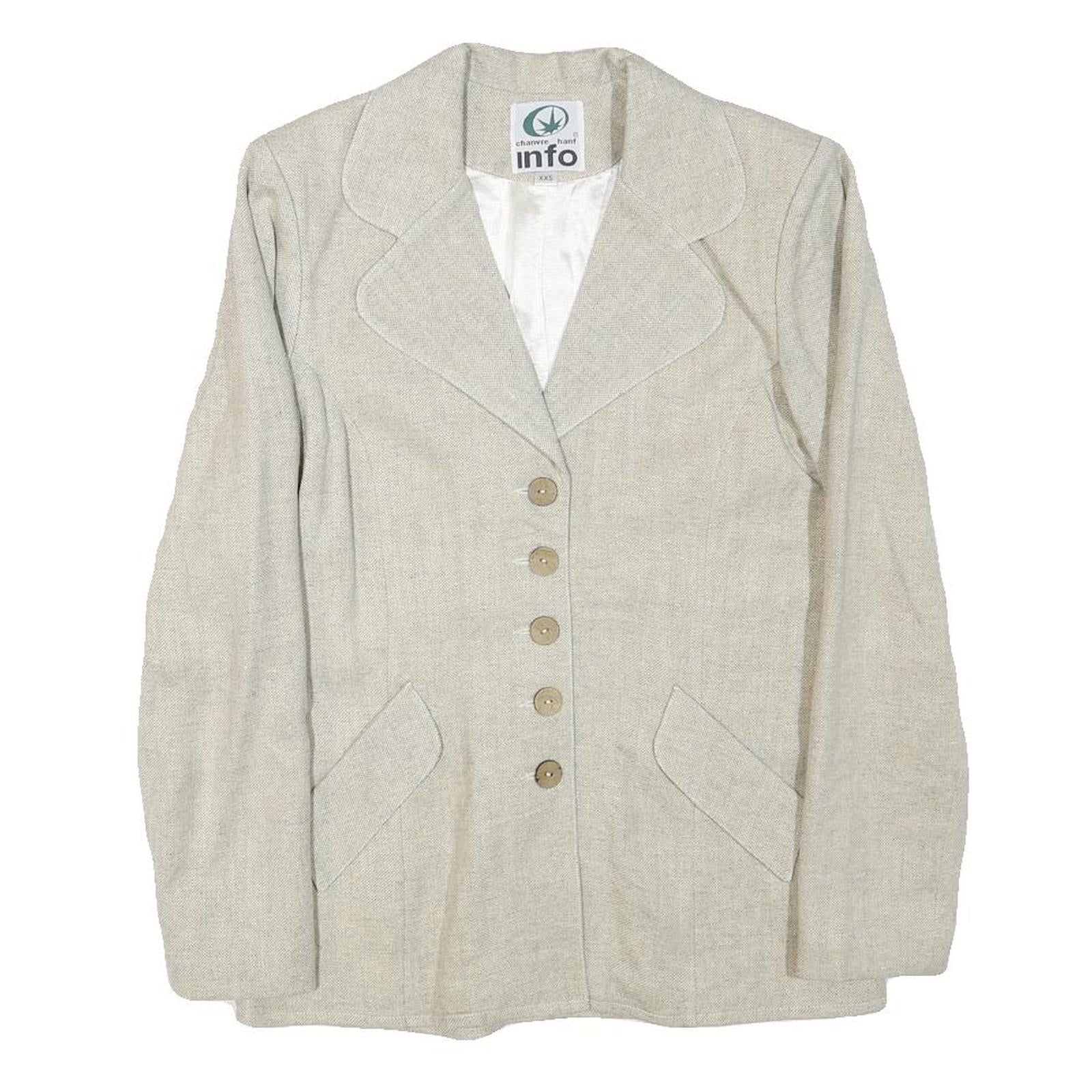 INFO Womens Beige Wool Blend Classic Jacket XXS Button Closure Plain Elegant Refurbished - N/A refurbished available on Cerqular