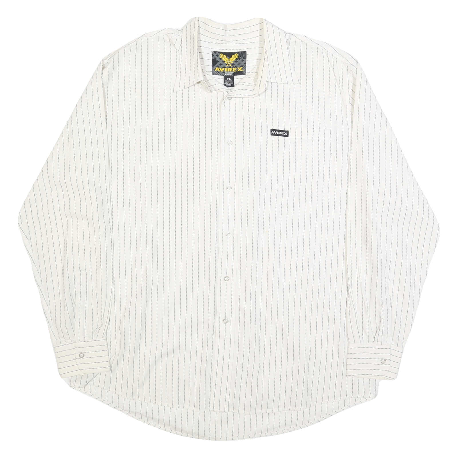 AVIREX Mens White & Black Stripe Cotton Shirt XL Classic Casual Button-Up Refurbished - N/A refurbished available on Cerqular