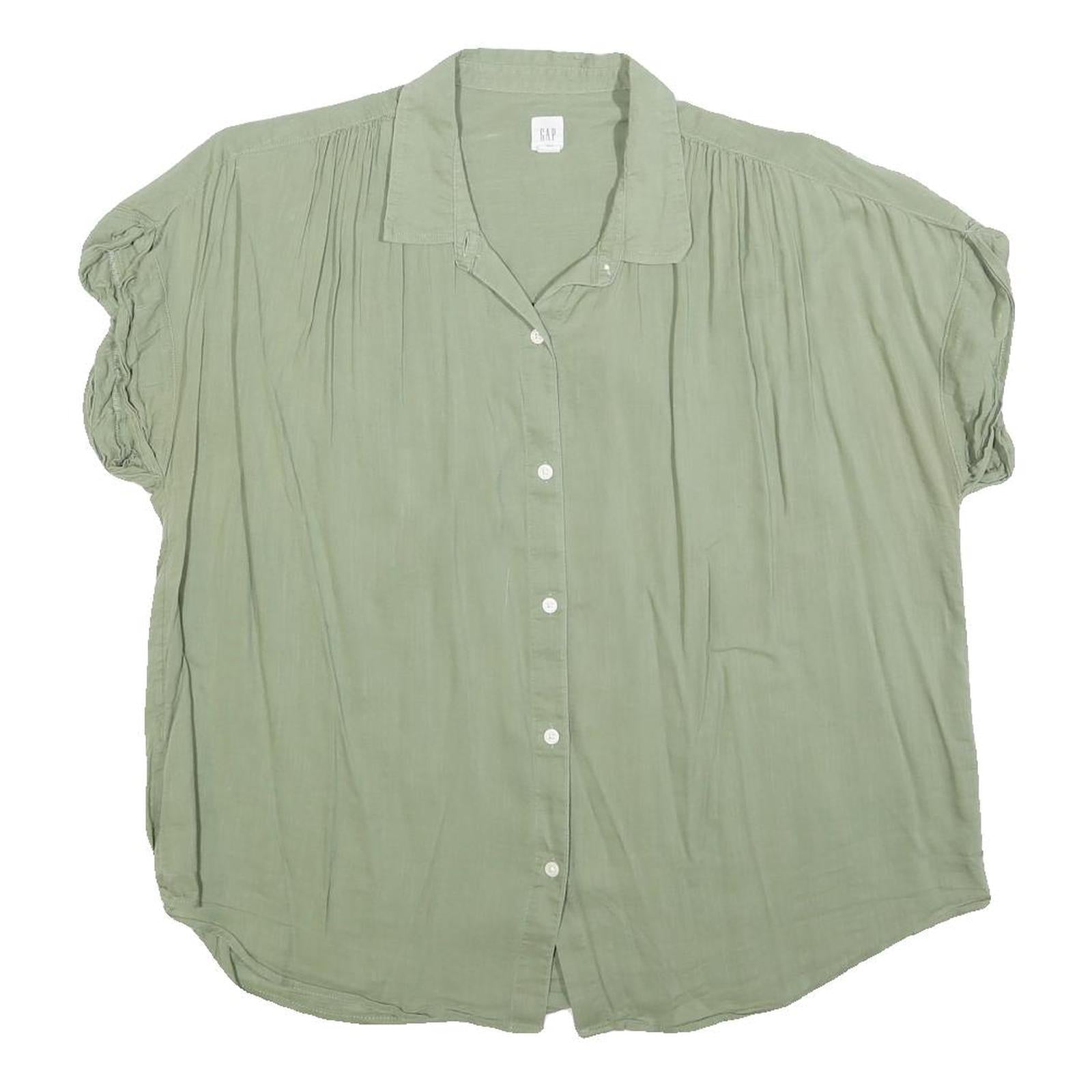 GAP Womens Green Button Shirt Short Sleeve Collared Cotton Blend L Relaxed Fit Refurbished - N/A refurbished available on Cerqular