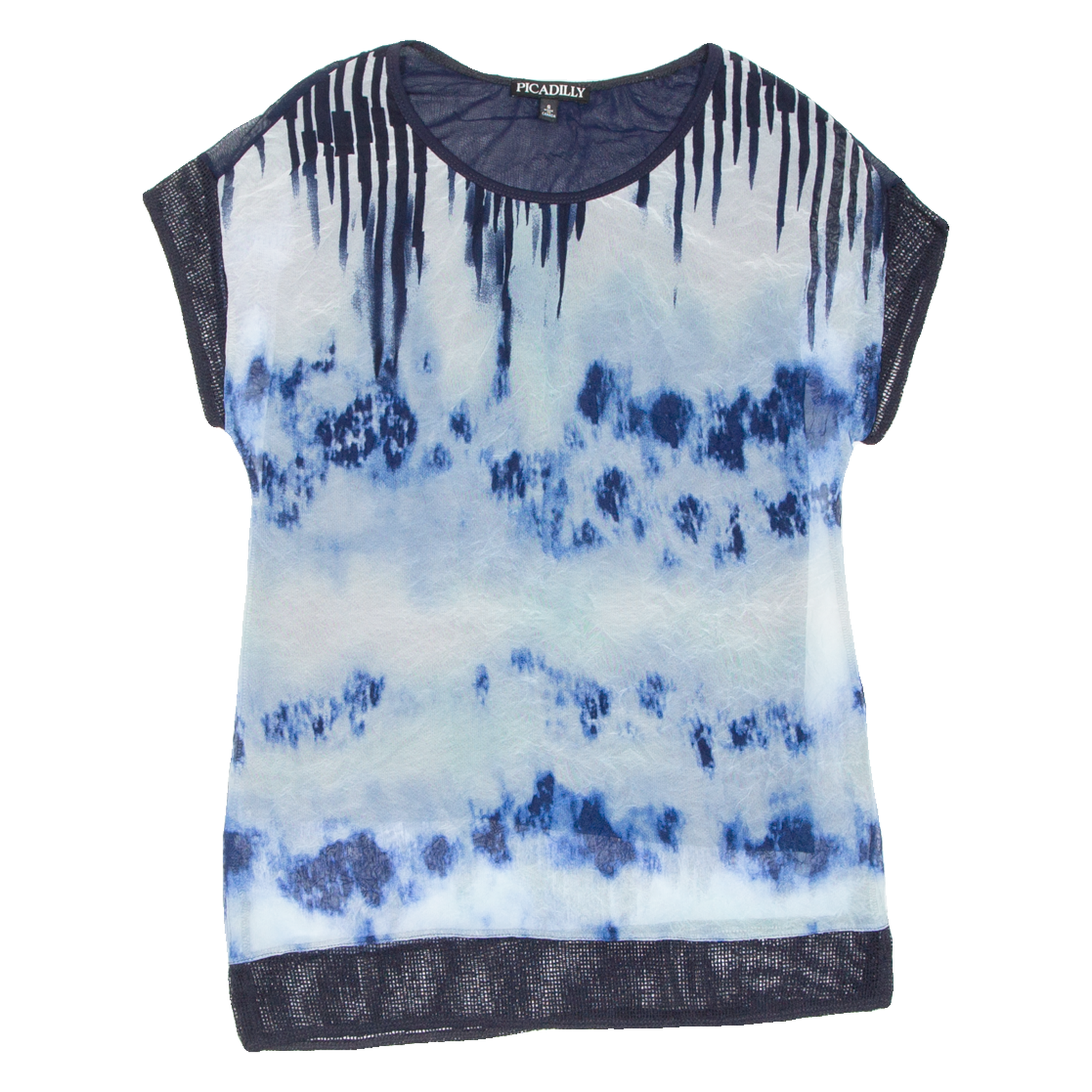 PICCADILLY Sheer Womens Printed Top Blue Crazy Pattern S Refurbished - N/A refurbished available on Cerqular