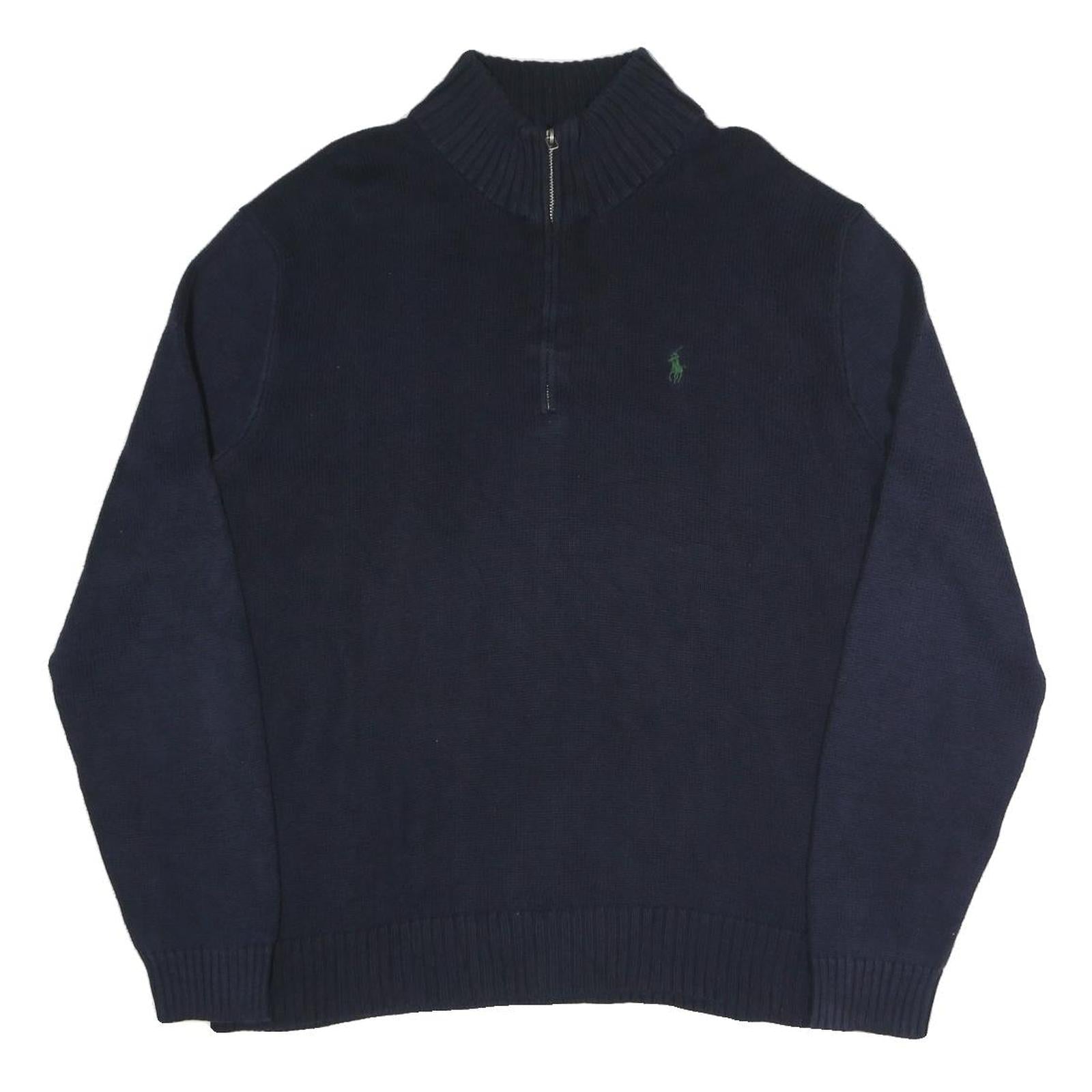 POLO RALPH LAUREN Mens Navy Blue Plain Cotton Blend Jumper Half Zip L Classic Refurbished - N/A refurbished available on Cerqular