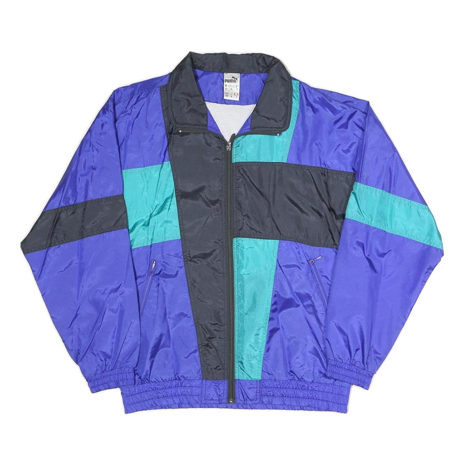 PUMA Mens Blue Teal Black Retro Track Jacket M Polyester Blend Colourblock Zip Refurbished - N/A refurbished available on Cerqular