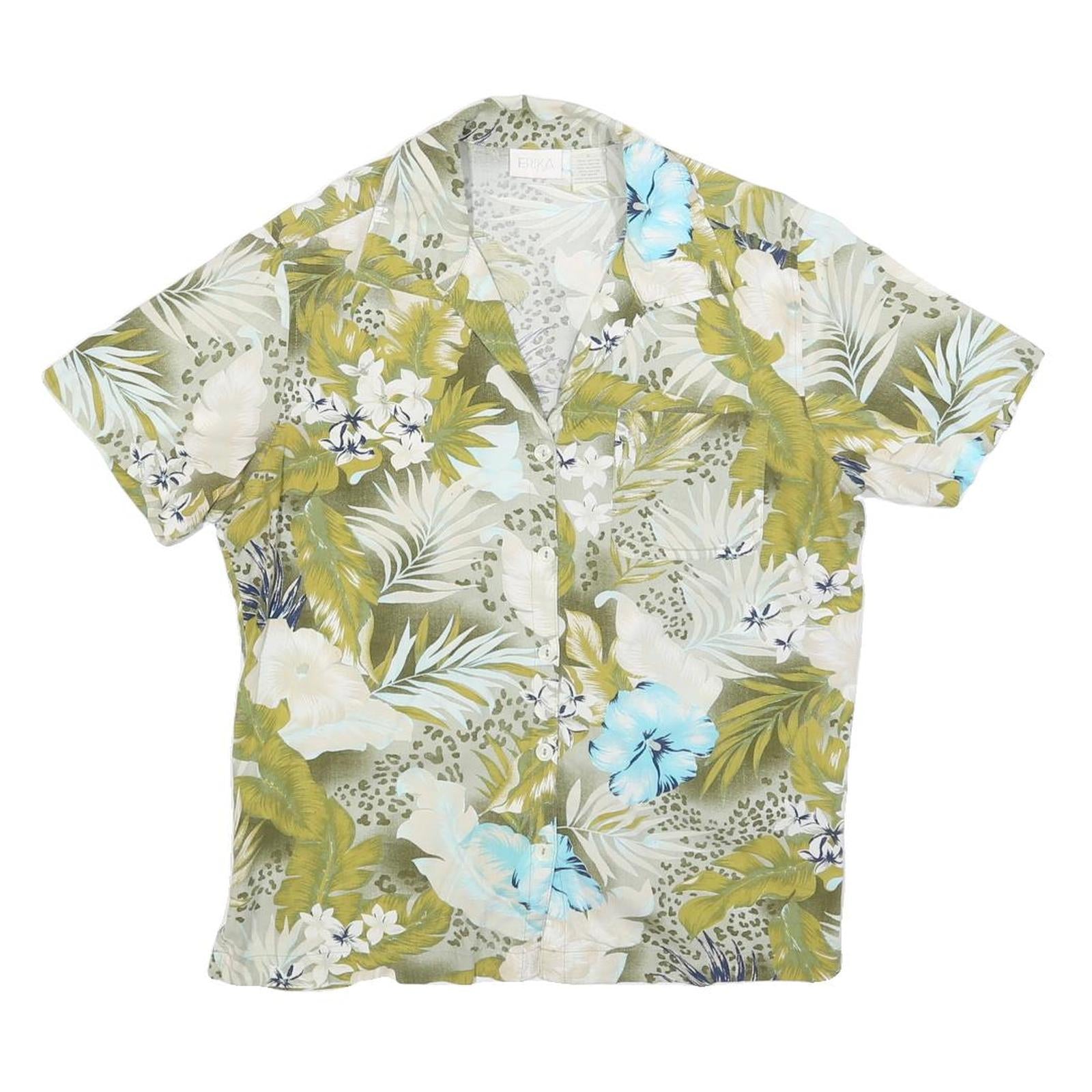 ERIKA Womens Green & Blue Floral Pattern Shirt S Summer Casual Lightweight Refurbished - N/A refurbished available on Cerqular