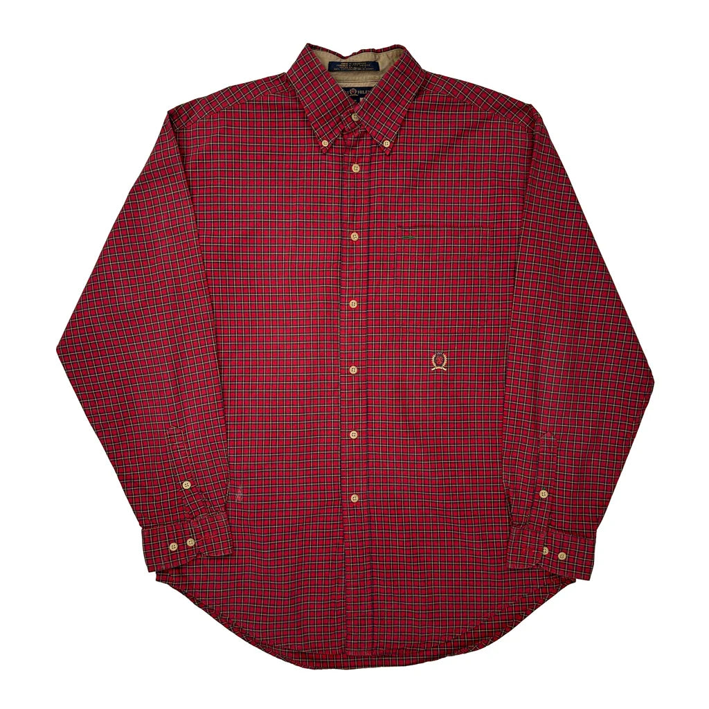 Tommy Hilfiger Checked Shirt - Medium Red Cotton Refurbished - Thrifted (note: this is a term often used to describe second- refurbished available on Cerqular