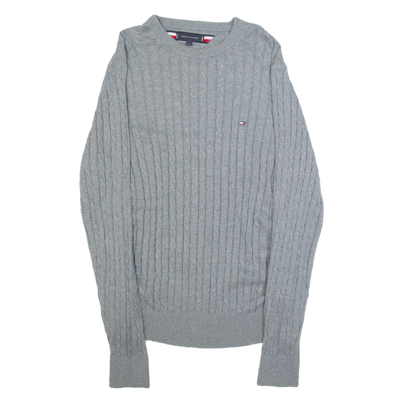 TOMMY HILFIGER Womens Jumper Grey Cable Knit L Refurbished - N/A refurbished available on Cerqular