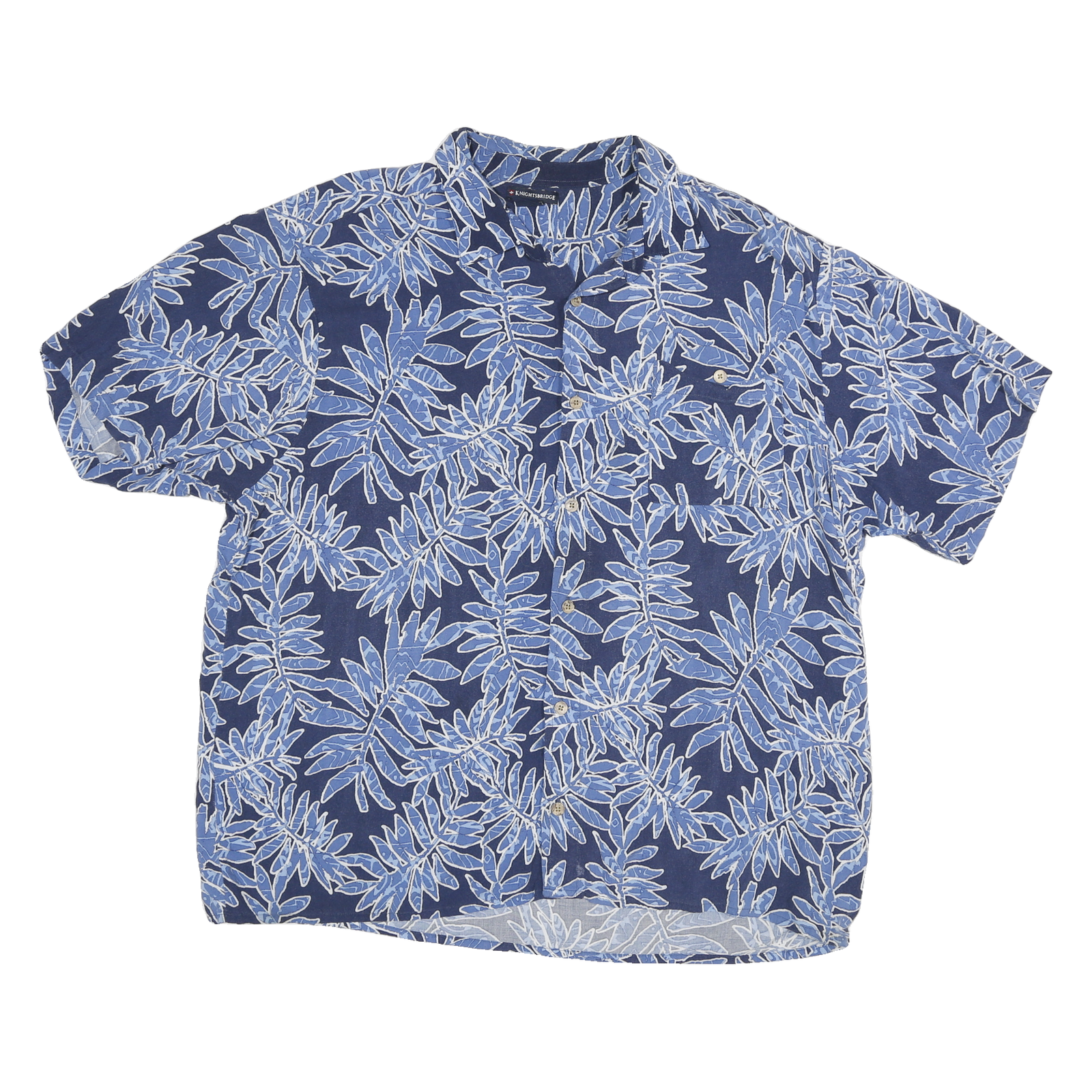 KNIGHTSBRIDGE Mens Blue Rayon XL Leaf Print Button Shirt Summer Casual Refurbished - N/A refurbished available on Cerqular