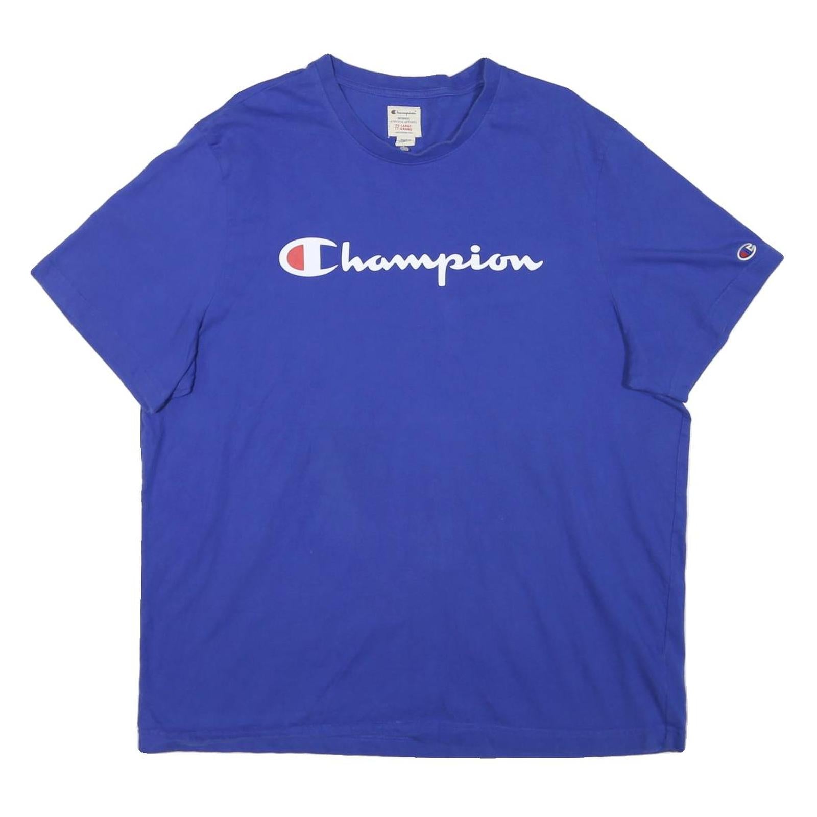 CHAMPION Mens Blue Cotton Blend Graphic T-Shirt 2XL Short Sleeve Crew Neck Large Refurbished - N/A refurbished available on Cerqular
