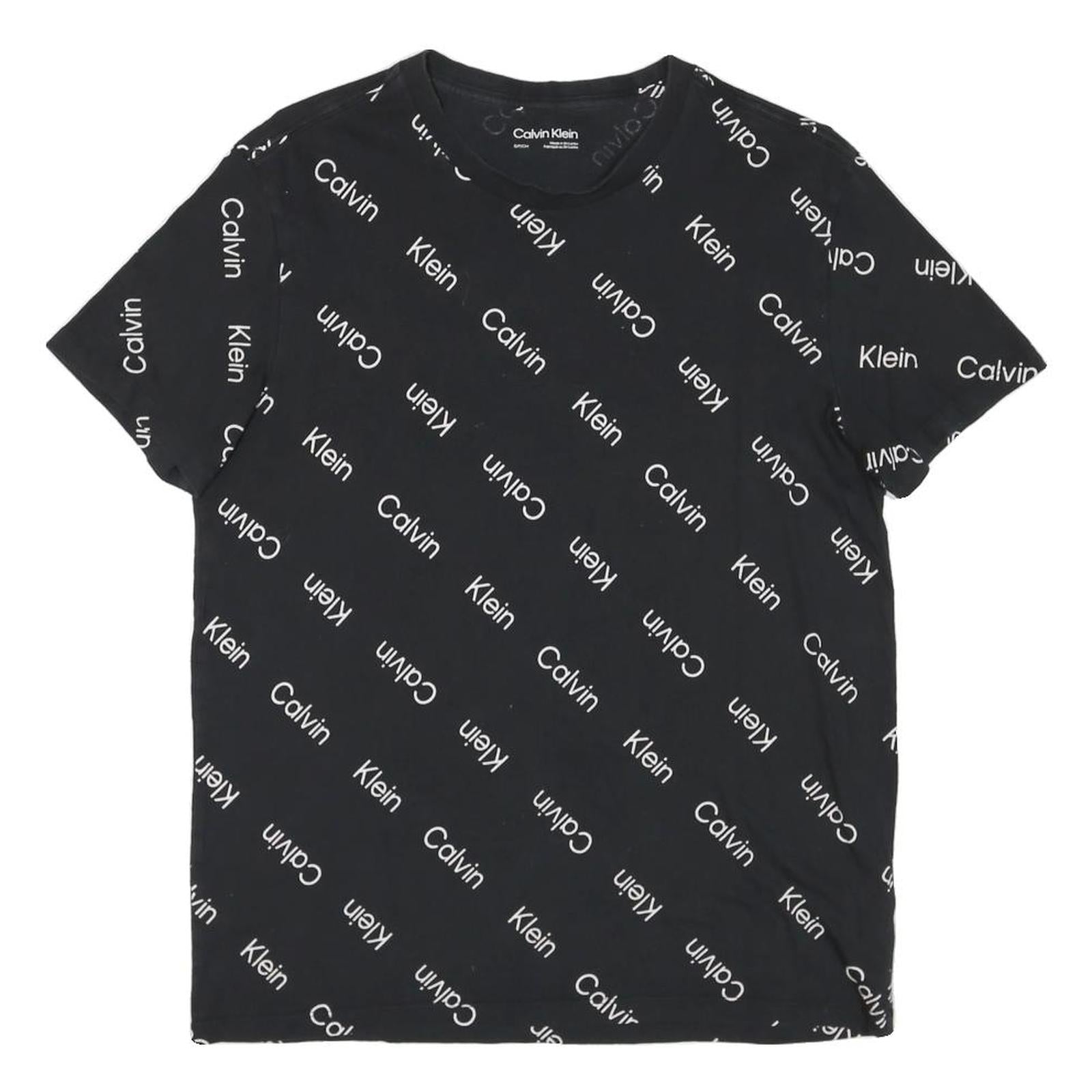 CALVIN KLEIN Mens Black Crew Neck Short Sleeve T-Shirt S All Over Logo Print Refurbished - N/A refurbished available on Cerqular