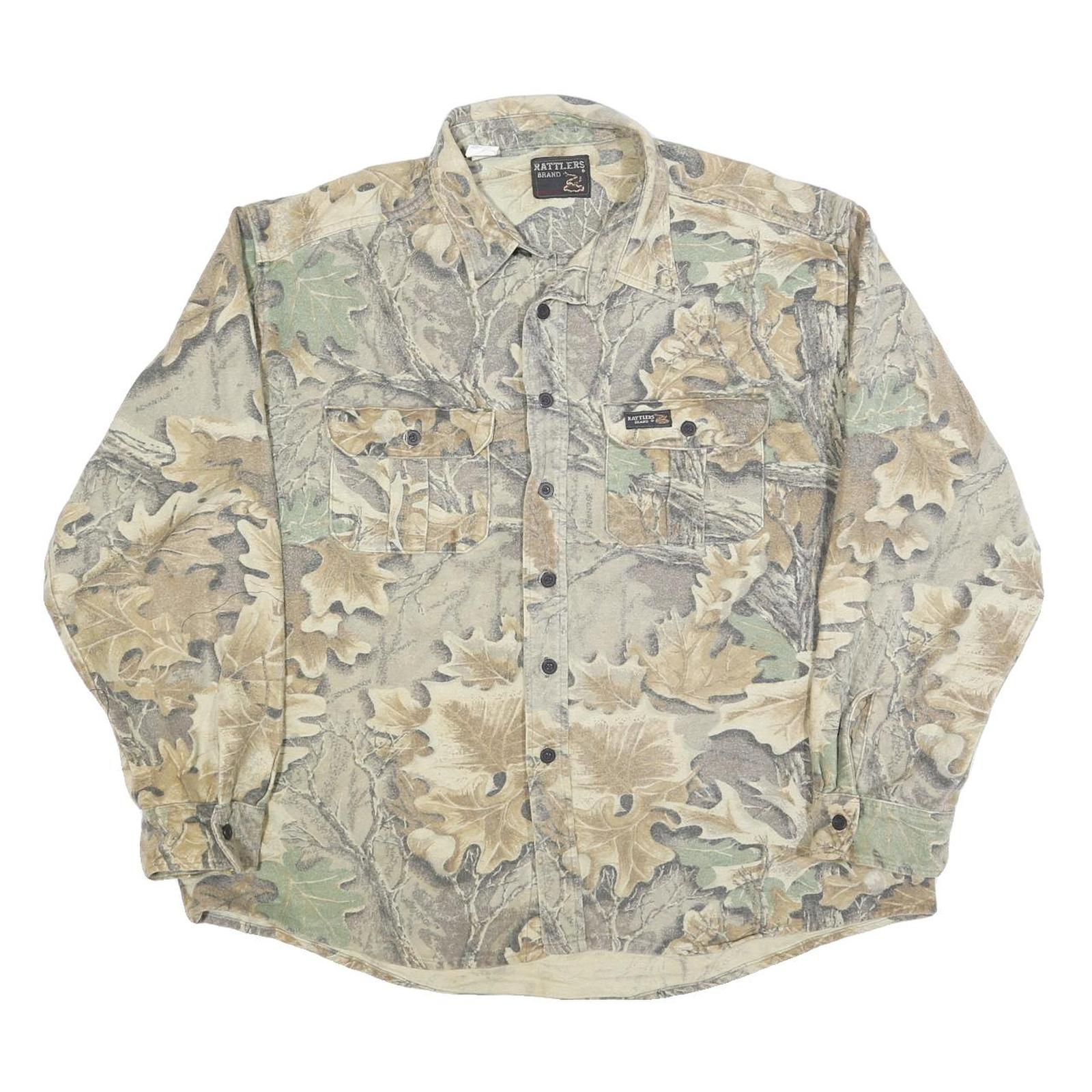 RATTLERS Mens Beige & Green Leaf Pattern Cotton Blend Shirt XL Casual Outdoor Refurbished - N/A refurbished available on Cerqular