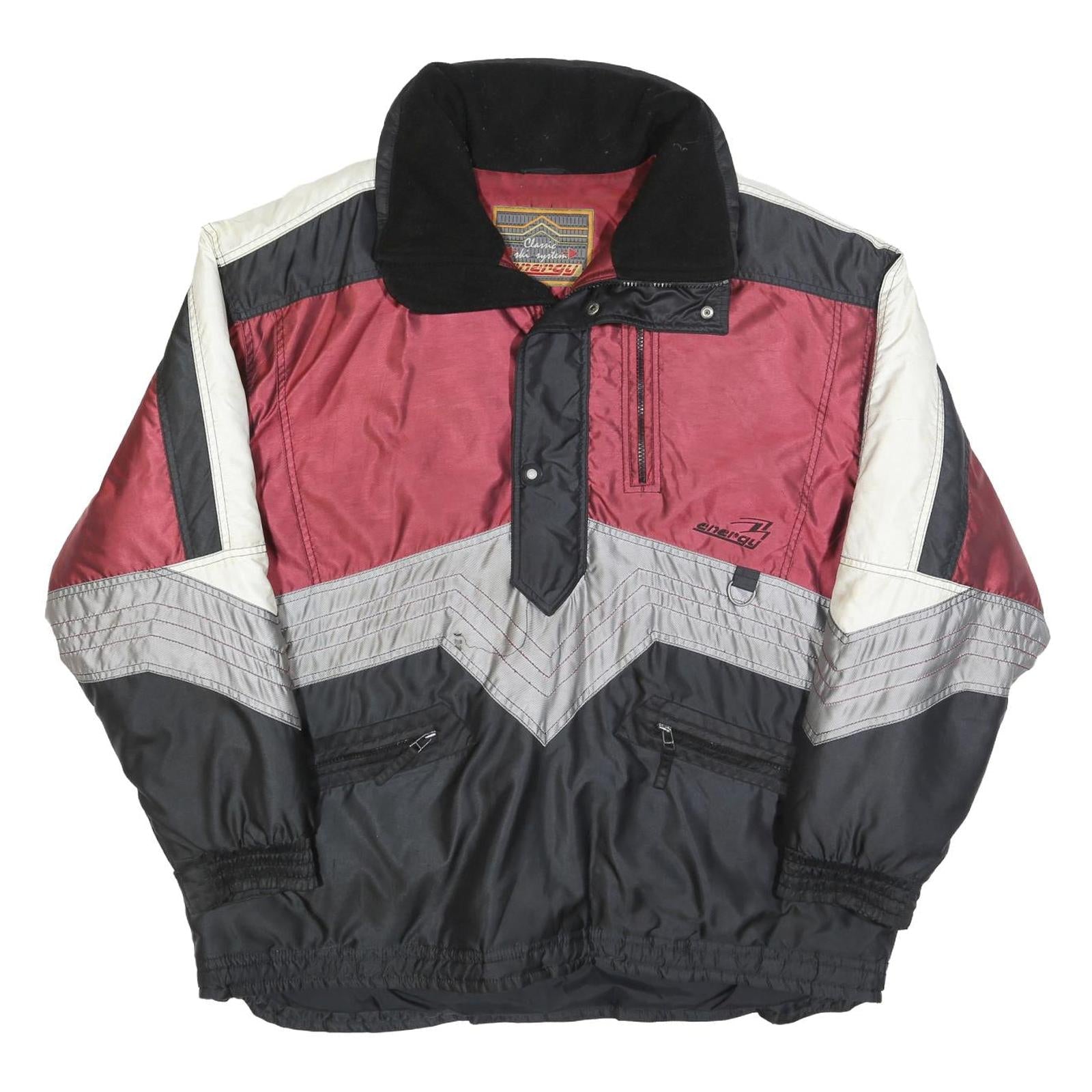 ENERGY Mens Red Black & White Zip-Up Classic Jacket XL Polyester Colourblock Refurbished - N/A refurbished available on Cerqular