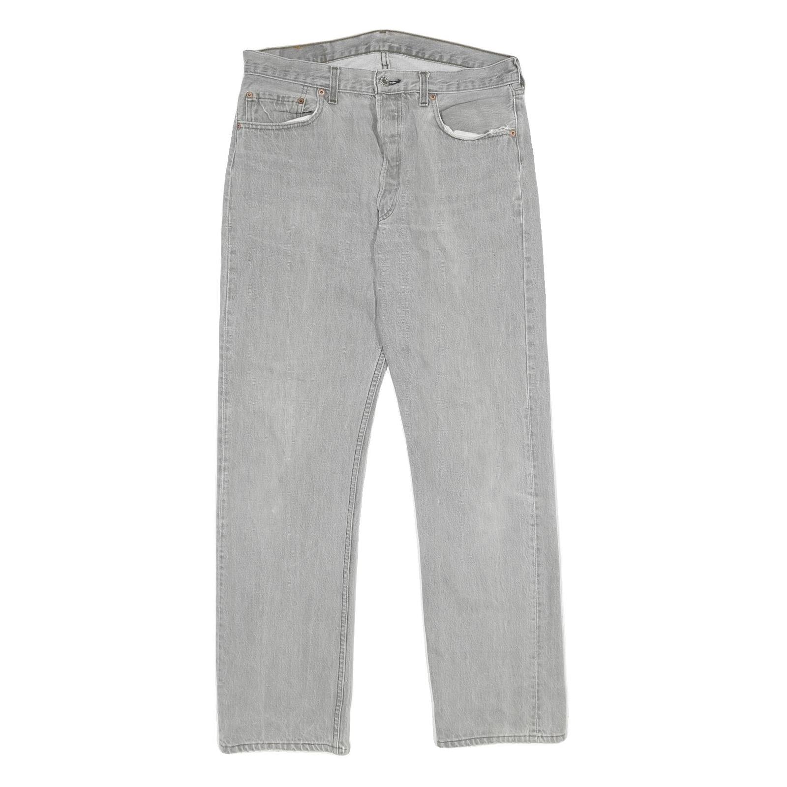 LEVI'S 501 Mens Jeans Grey Classic Straight Denim Raw W34 L32 Button Closure Refurbished - N/A refurbished available on Cerqular