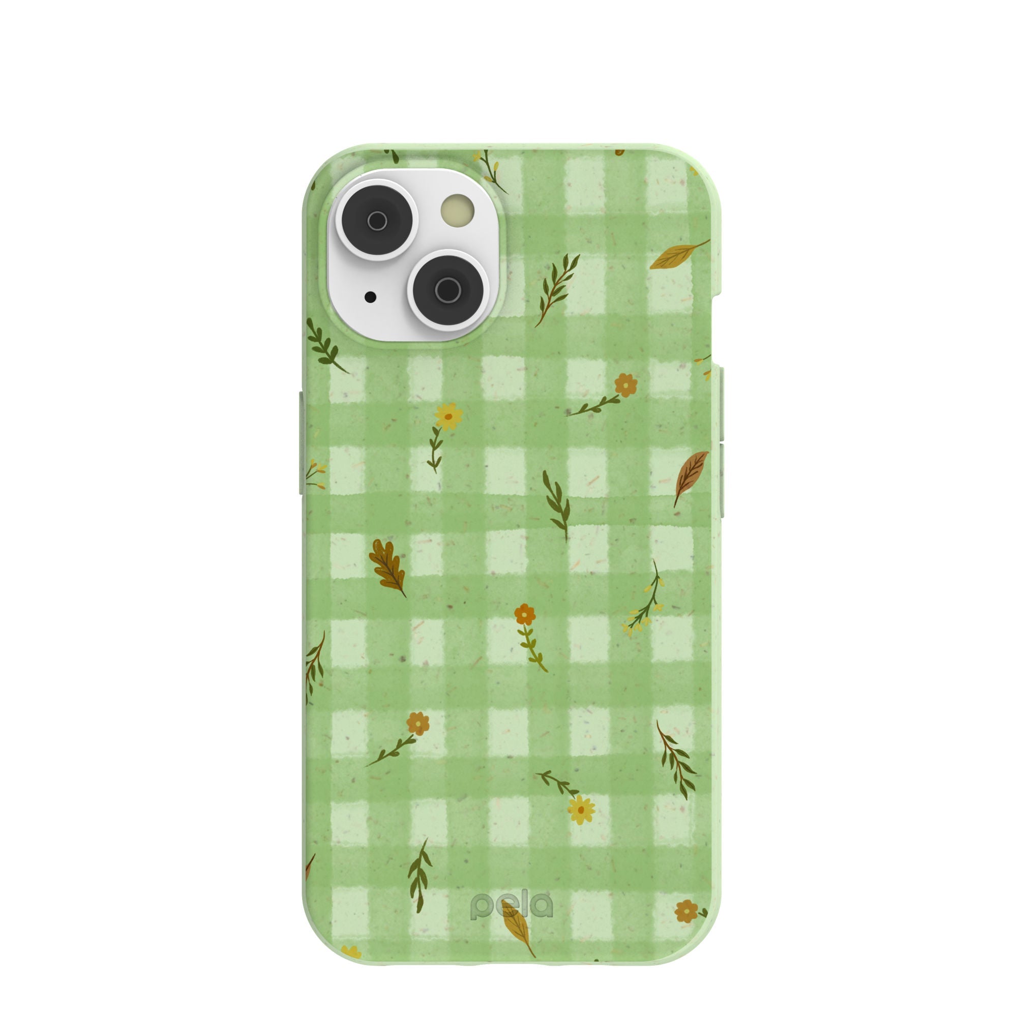 Sage Green Fall Gingham iPhone 14/16e Case Refurbished - Pela Case refurbished available on Cerqular