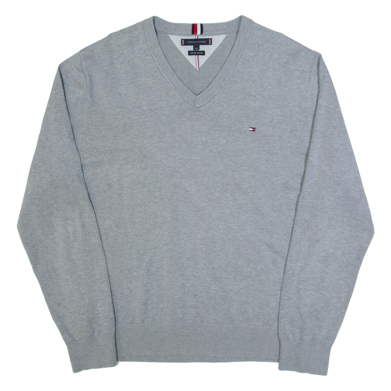 TOMMY HILFIGER Mens Jumper Grey V-Neck Tight Knit 2XL Refurbished - N/A refurbished available on Cerqular