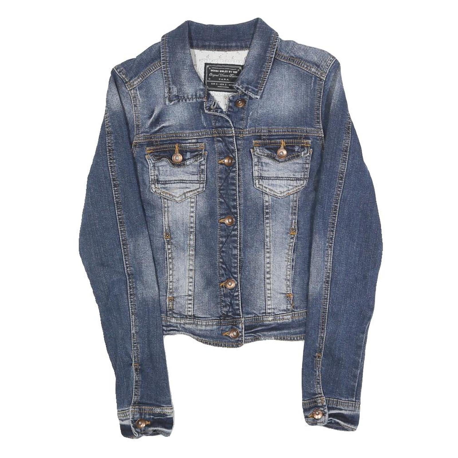 ZARA Womens Blue Denim Jacket S Cotton Button Closure Classic Fit Refurbished - N/A refurbished available on Cerqular