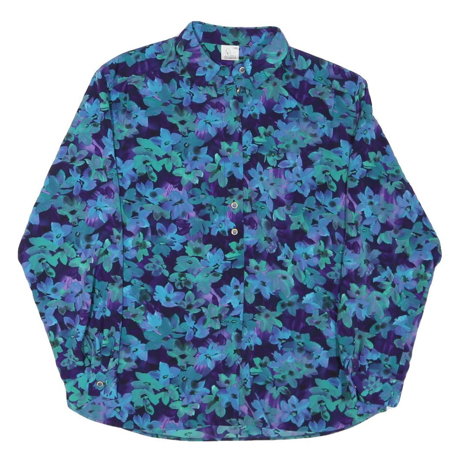 DELMOD Womens Blue & Green Floral Shirt Long Sleeve Collared XL Casual Refurbished - N/A refurbished available on Cerqular