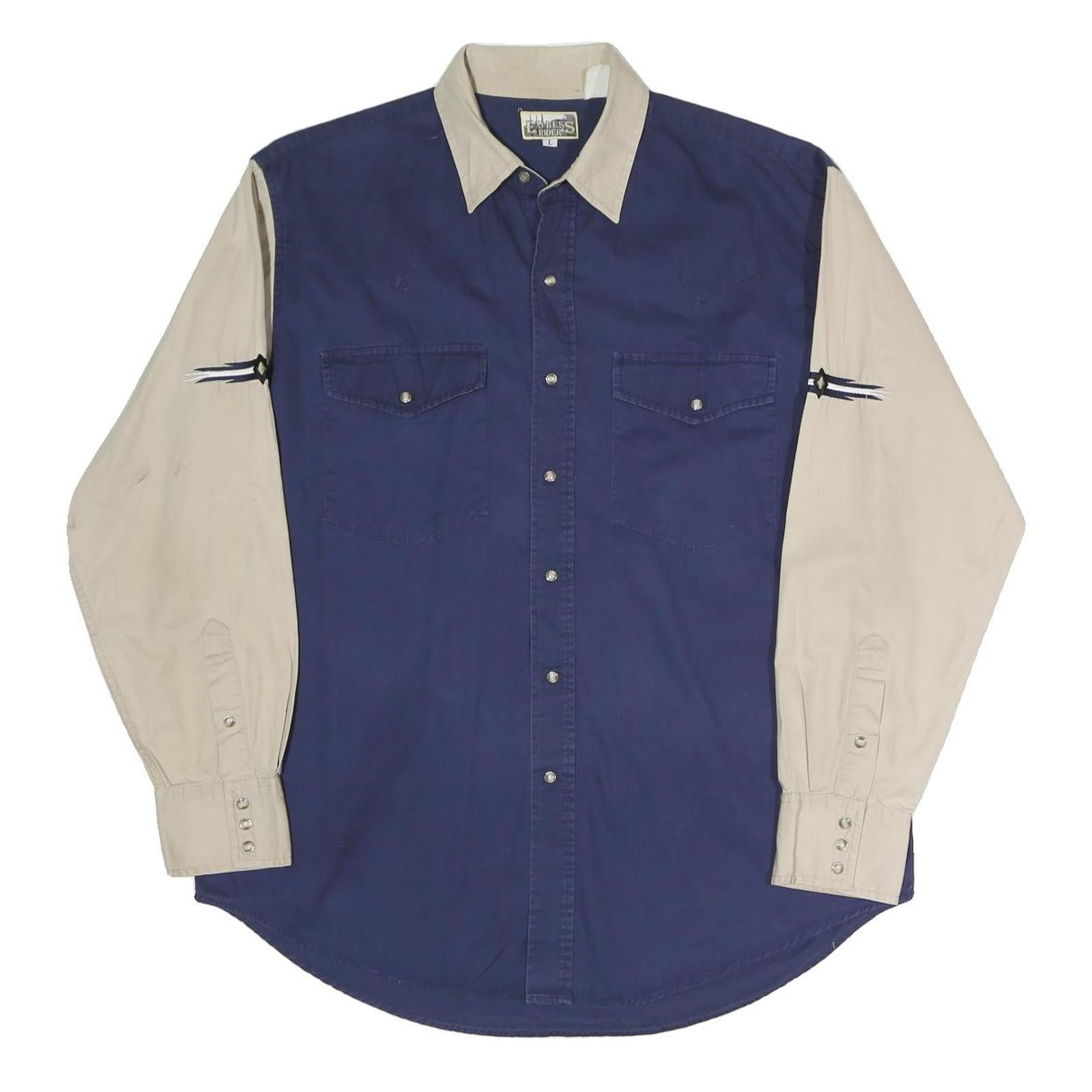 EXPRESS RIDER Mens Beige & Blue Western Shirt L Cotton Blend Casual Button-Up Refurbished - N/A refurbished available on Cerqular