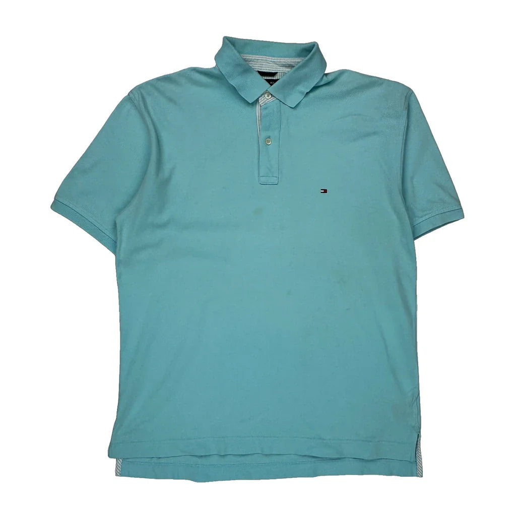 Tommy Hilfiger Polo Shirt - Large Blue Cotton Refurbished - Thrifted (note: this is a term often used to describe second- refurbished available on Cerqular