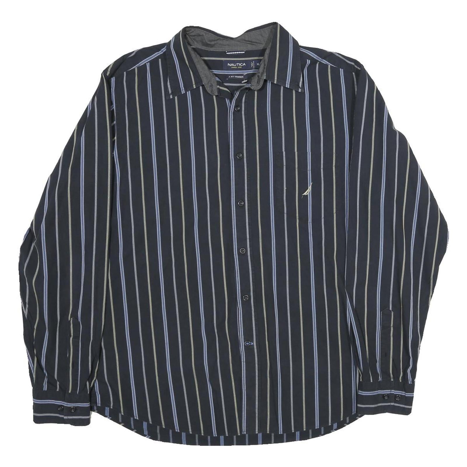 NAUTICA Mens Black & Blue Striped Cotton Shirt XL Classic Fit Button Down Refurbished - N/A refurbished available on Cerqular