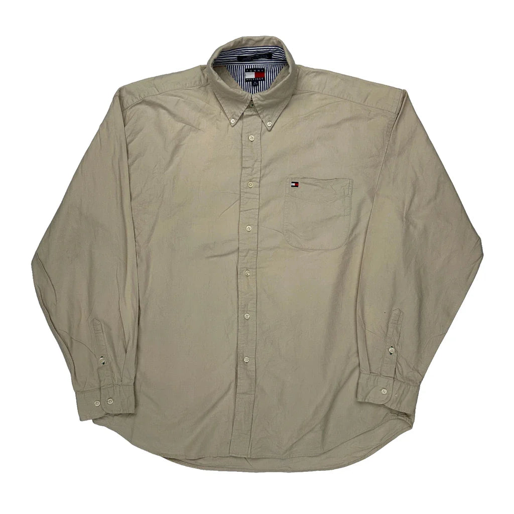 Tommy Hilfiger Shirt - XL Beige Cotton Refurbished - Thrifted (note: this is a term often used to describe second- refurbished available on Cerqular