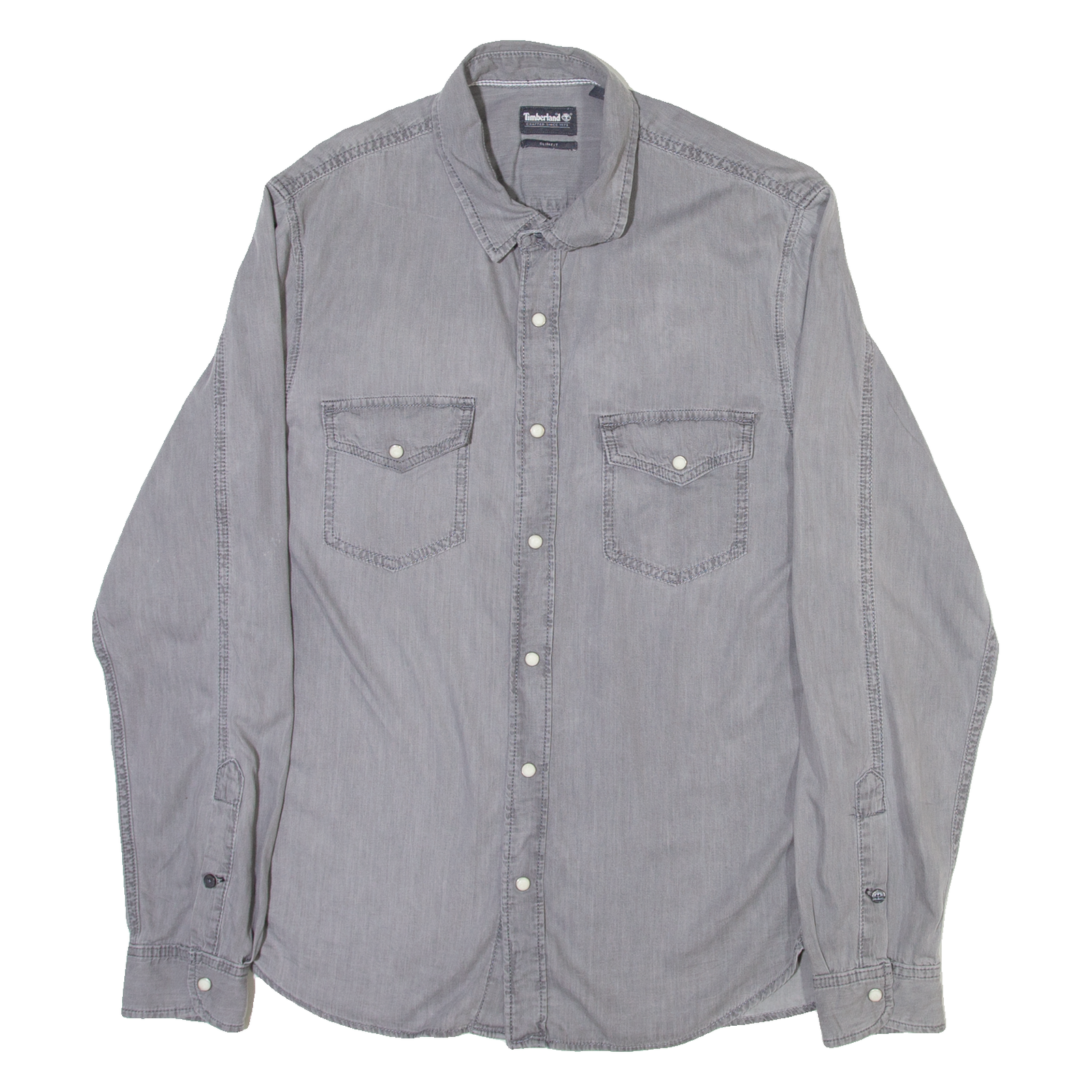 TIMBERLAND Slim Fit Mens Plain Shirt Grey Long Sleeve L Refurbished - N/A refurbished available on Cerqular
