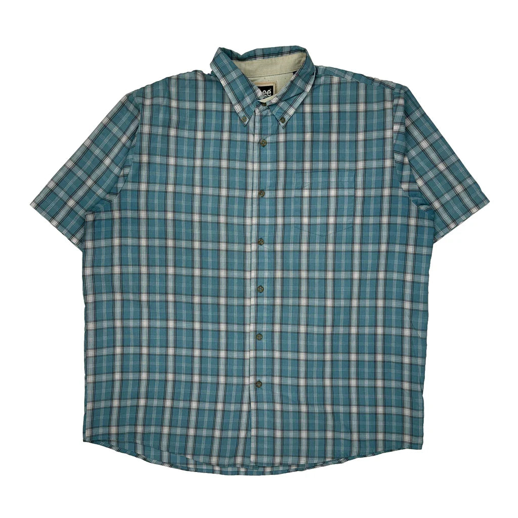Lee Checked Short Sleeve Shirt - XL Blue Cotton Blend Refurbished - Thrifted (note: this is a term often used to describe second- refurbished available on Cerqular