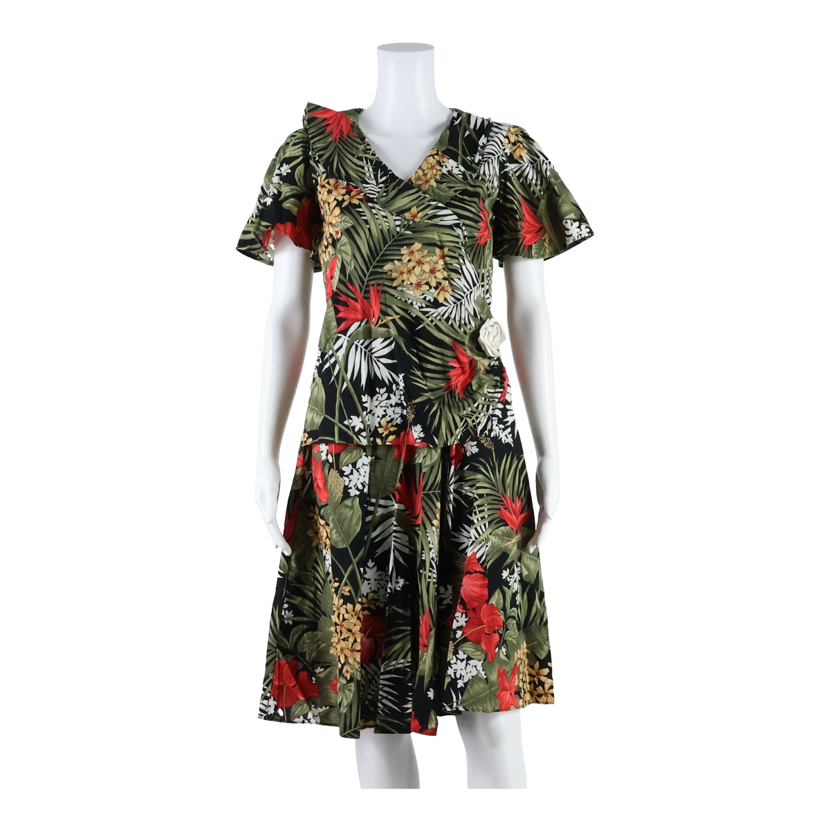 Womens Wrap Dress Green Floral Short Sleeve Midi M Refurbished - N/A refurbished available on Cerqular