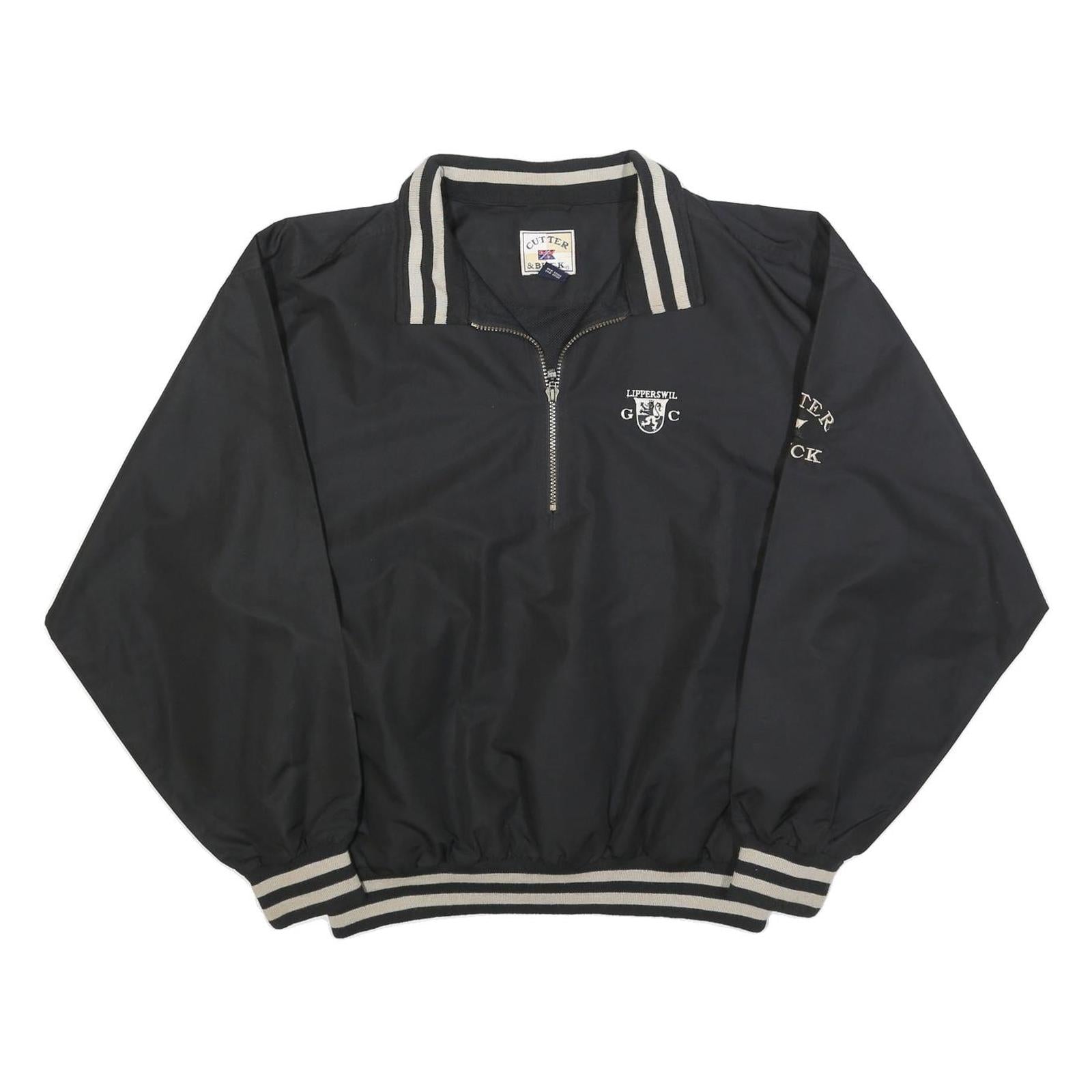 CUTTER & BUCK Mens Black Golf Jacket L Polyester Zip Collar Striped Ribbed Cuffs Refurbished - N/A refurbished available on Cerqular
