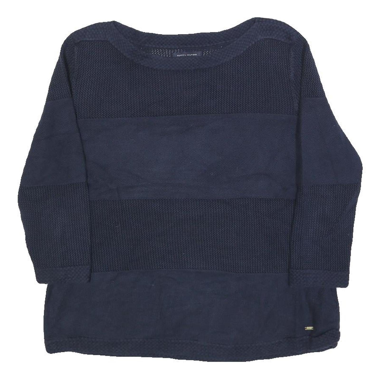 TOMMY HILFIGER Womens Navy Blue Patterned Jumper Crew Neck Basic Knit L Cotton Refurbished - N/A refurbished available on Cerqular