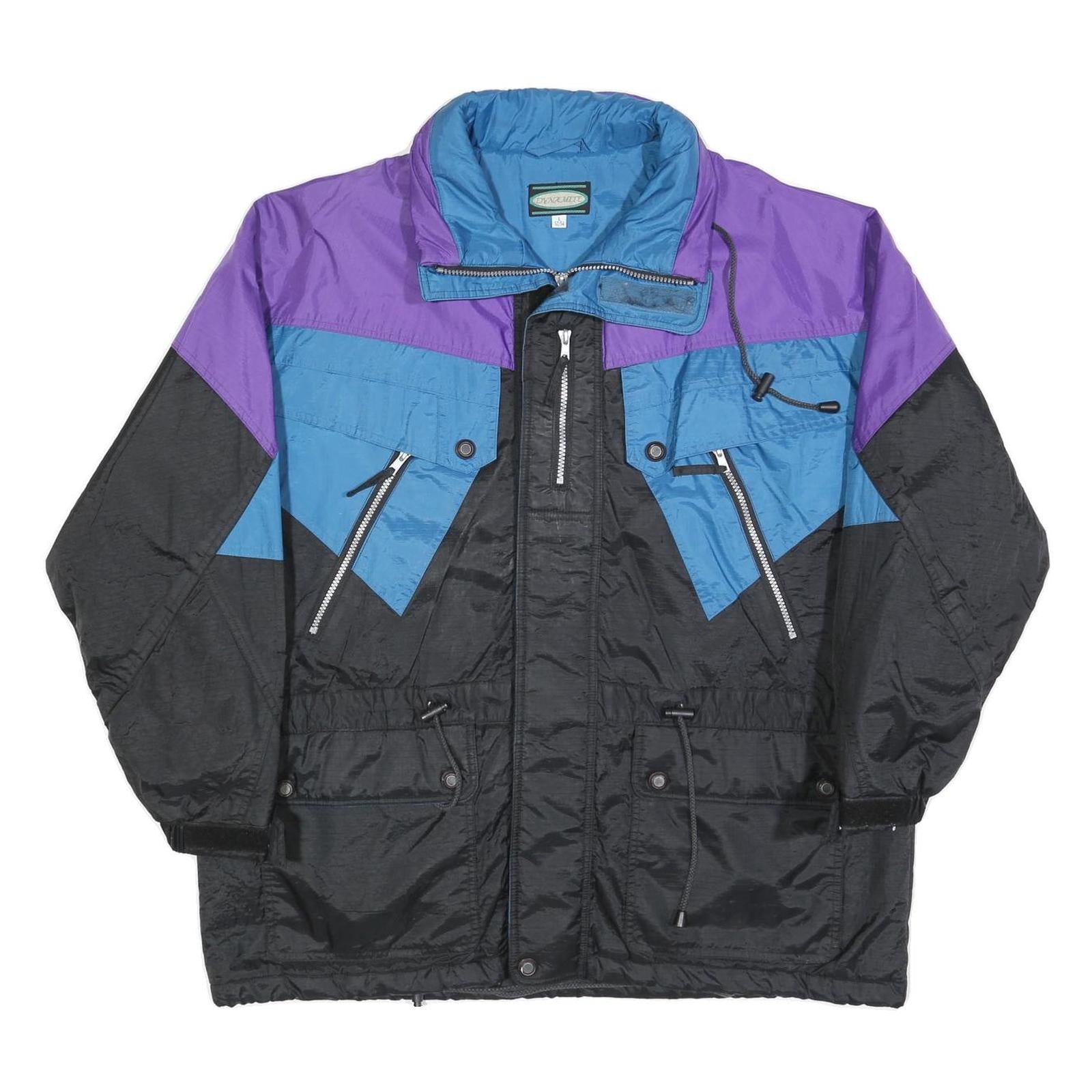 DYNAMITE Mens Black & Purple Blue Polyester Blend Zip Jacket L Woven Colourblock Refurbished - N/A refurbished available on Cerqular