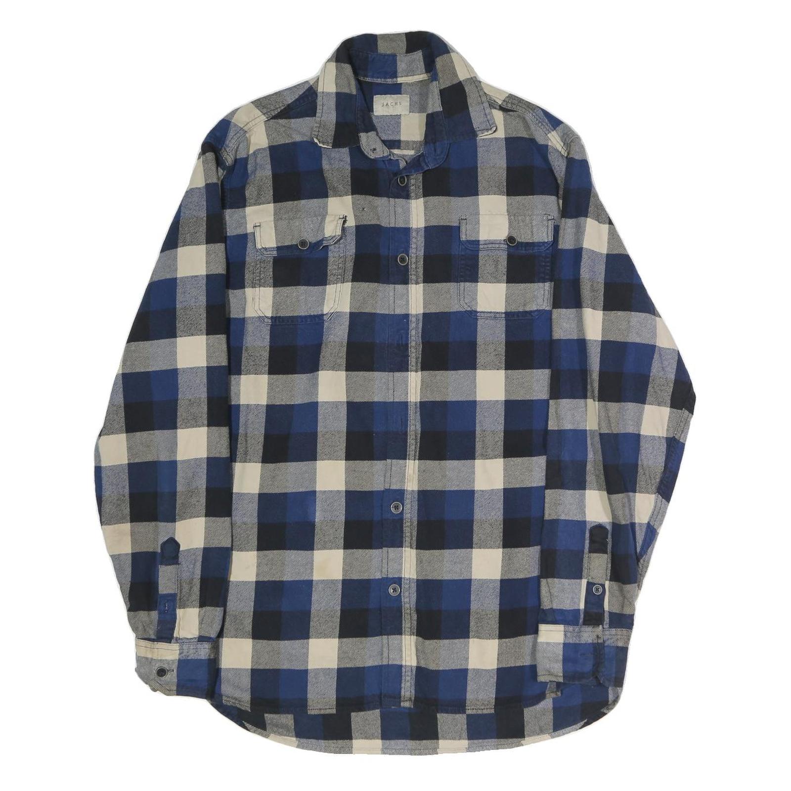 JACHS Mens Blue Black Cream Check Shirt L Cotton Blend Casual Button-Up Refurbished - N/A refurbished available on Cerqular