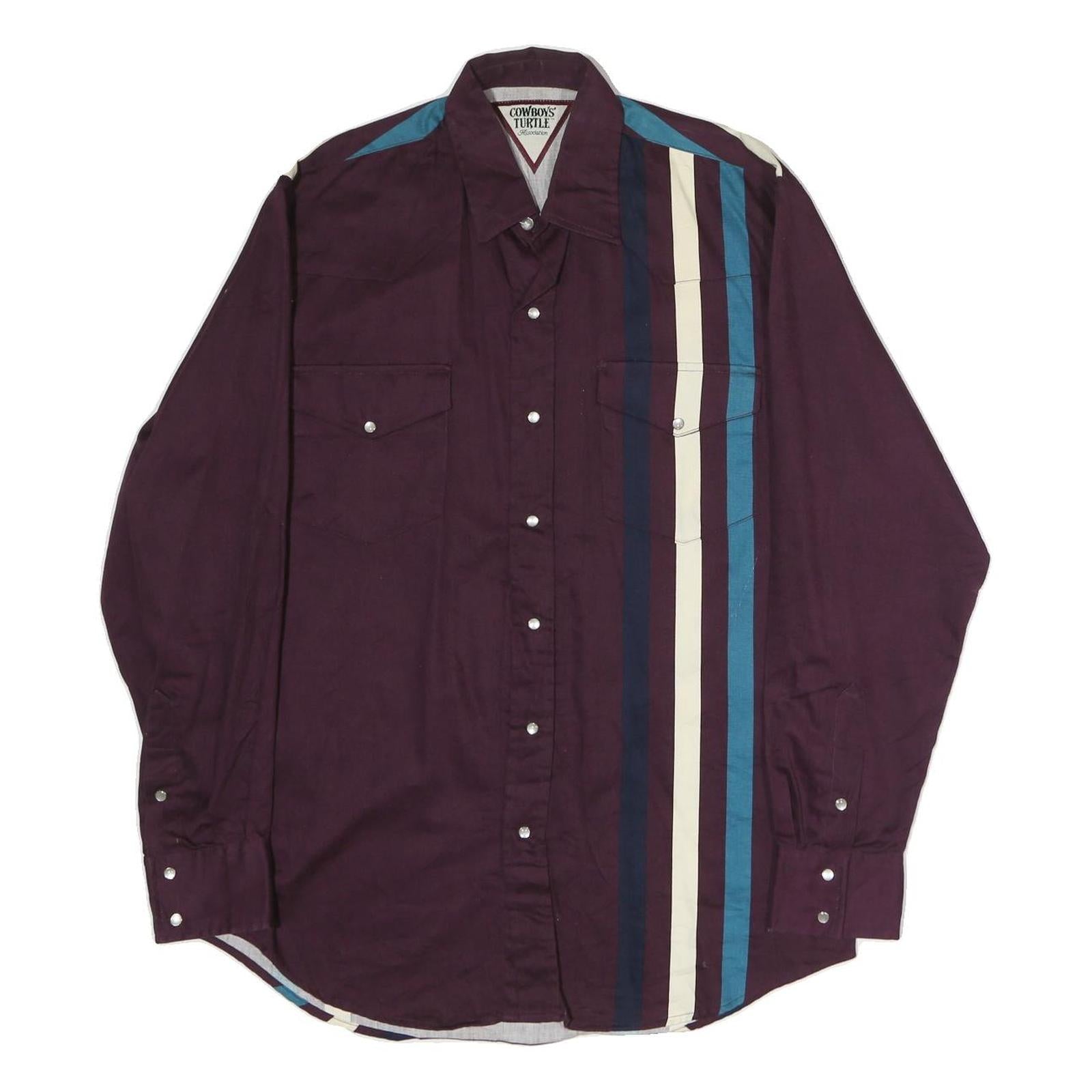 COWBOY TURTLE Mens Maroon & Blue Striped Casual Shirt L Cotton Long Sleeve Refurbished - N/A refurbished available on Cerqular