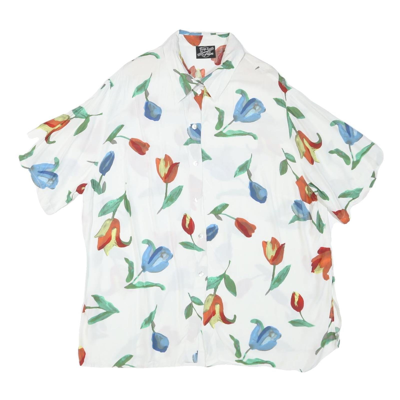 BIG FUN Womens White Floral Print Shirt Short Sleeve Collared XL Lightweight Refurbished - N/A refurbished available on Cerqular