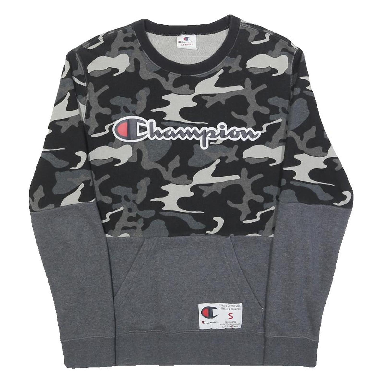 CHAMPION Mens Black & Grey Camouflage Sweatshirt Crew Neck S Cotton Blend Refurbished - N/A refurbished available on Cerqular