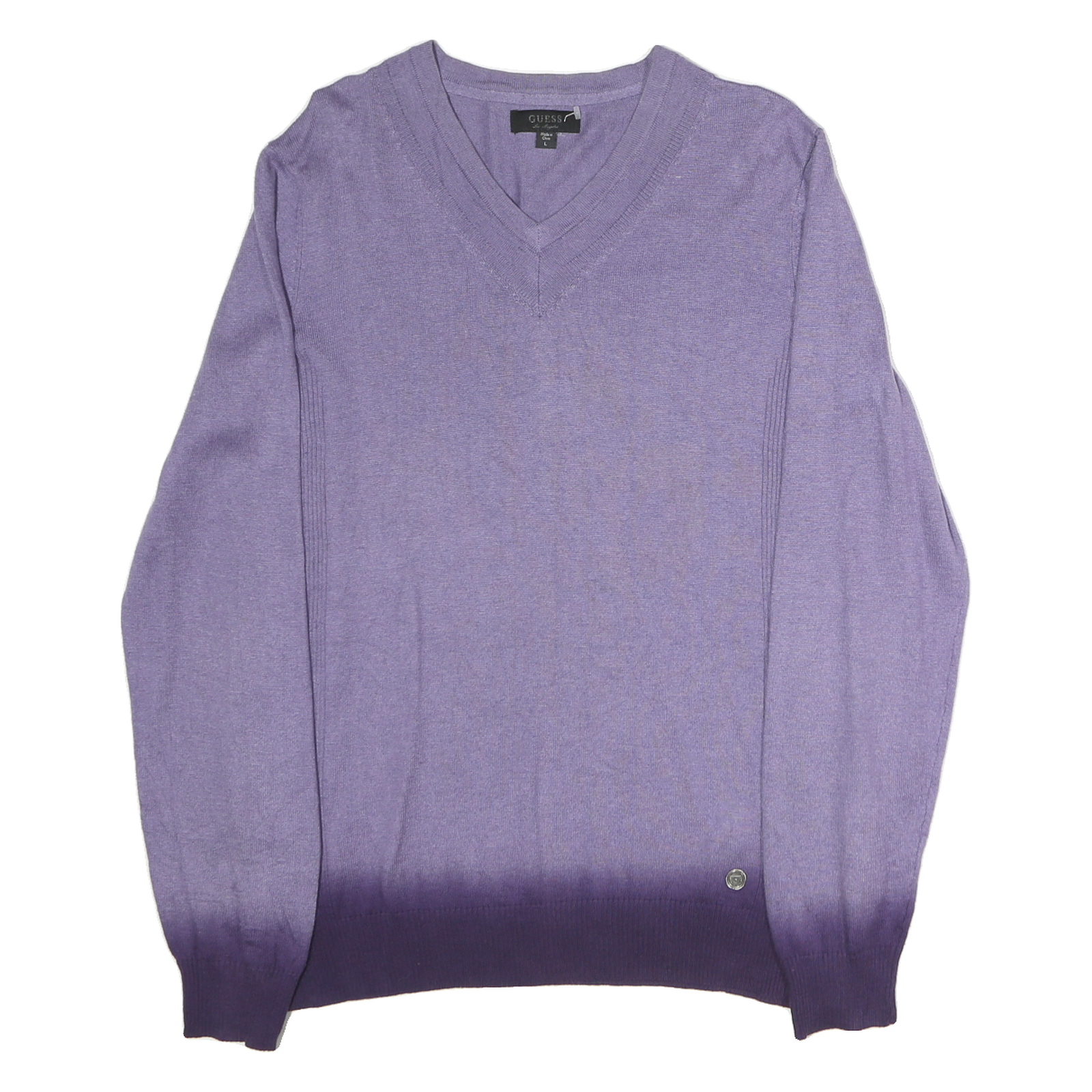 GUESS Mens Purple Ombre Plain V-Neck Basic Knit Jumper L Cotton Casual Refurbished - N/A refurbished available on Cerqular