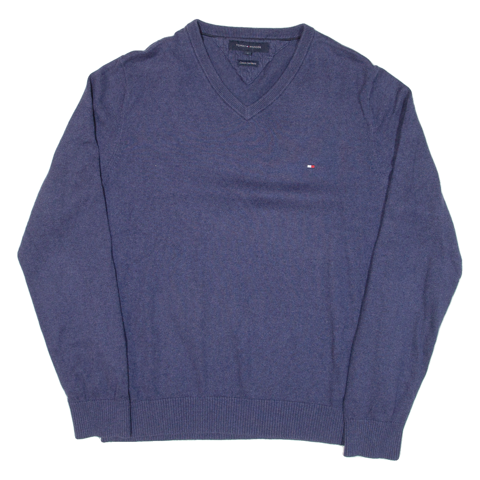 TOMMY HILFIGER Mens Jumper Blue V-Neck Tight Knit M Refurbished - N/A refurbished available on Cerqular