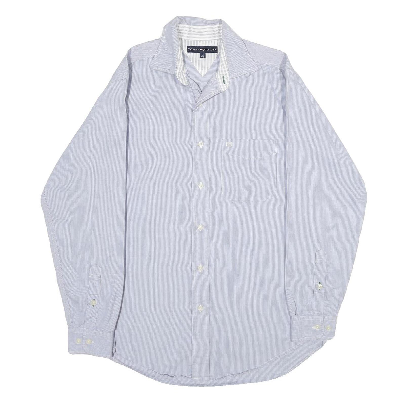 TOMMY HILFIGER Mens Blue Slim Fit Cotton Shirt M Striped Casual Button-Down Refurbished - N/A refurbished available on Cerqular