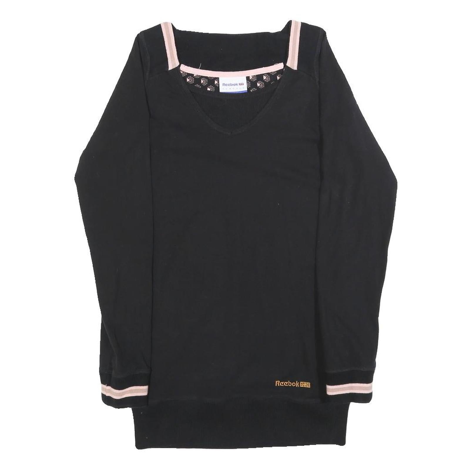 REEBOK Womens Black & Pink Basic Long Sleeve V-Neck Top UK 10 Cotton Blend Refurbished - N/A refurbished available on Cerqular