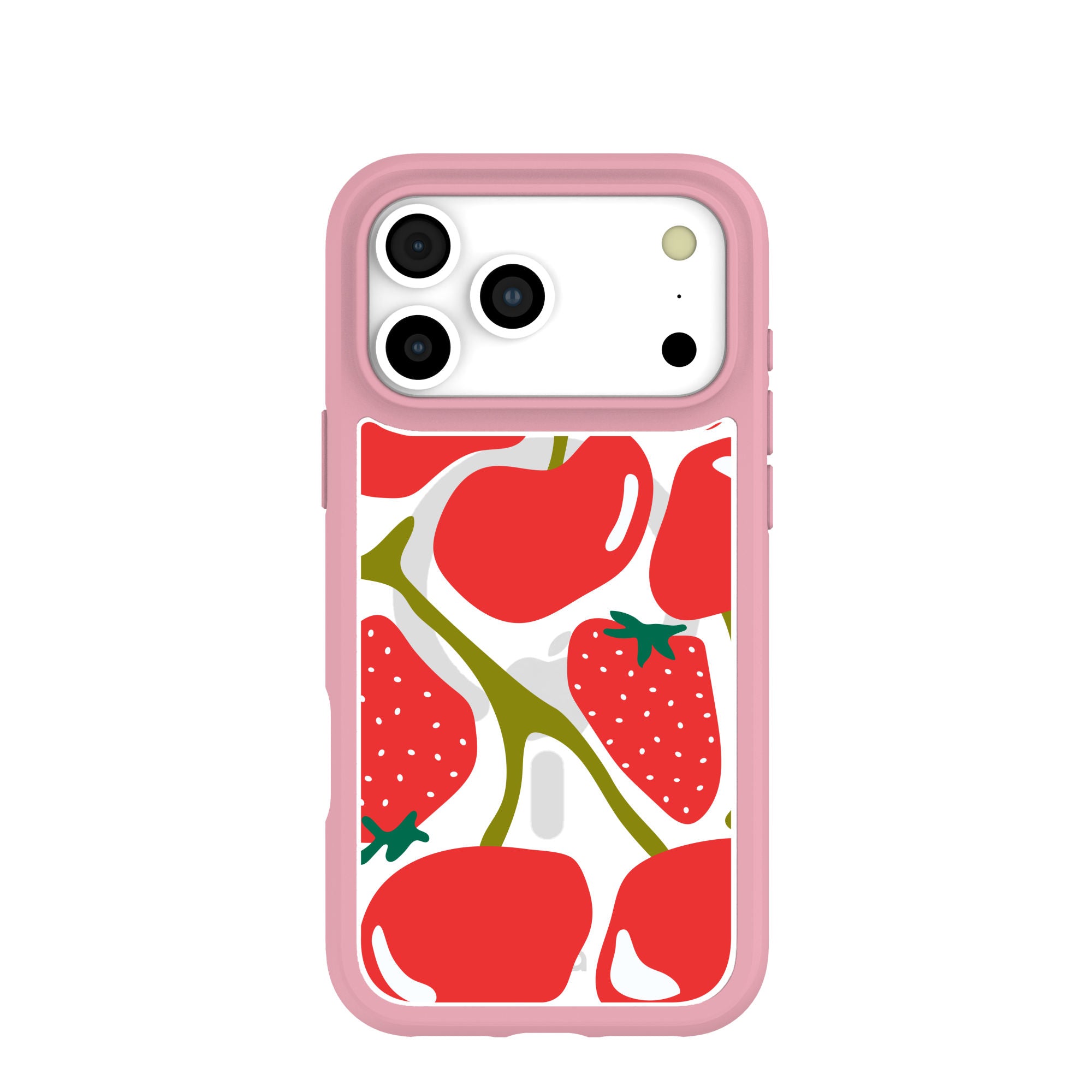 Clear Cherry Berry iPhone 17 Pro Max Case With Petal Pink Ridge (MagSafe included) Refurbished - Pela Case refurbished available on Cerqular