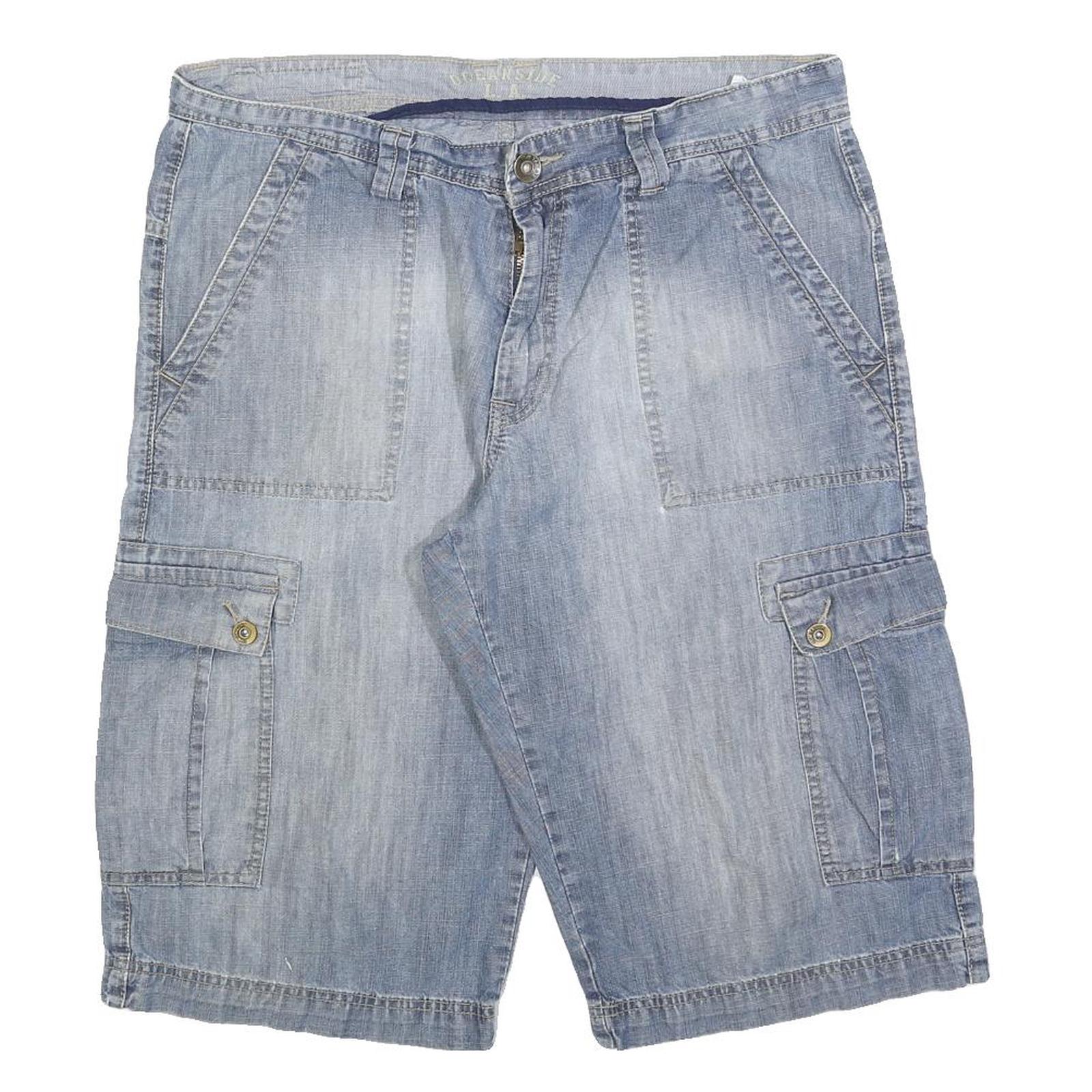 OCEAN SIDE Mens Light Blue Denim Cargo Shorts L W36 Casual Cotton Blend Refurbished - N/A refurbished available on Cerqular