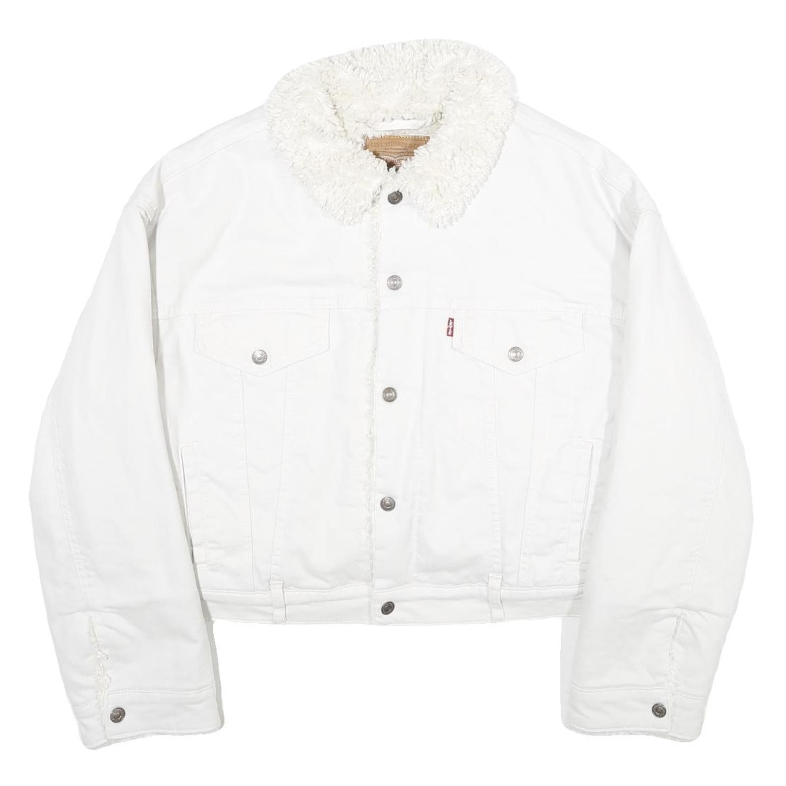 Buy LEVI'S Womens White Cotton Blend Sherpa Collar Jacket L Denim Button Refurbished - $68.89 LEVI'S Womens White Cotton Blend Sherpa Collar Jacket L Denim Button Refurbished - N/A refurbished available on Cerqular