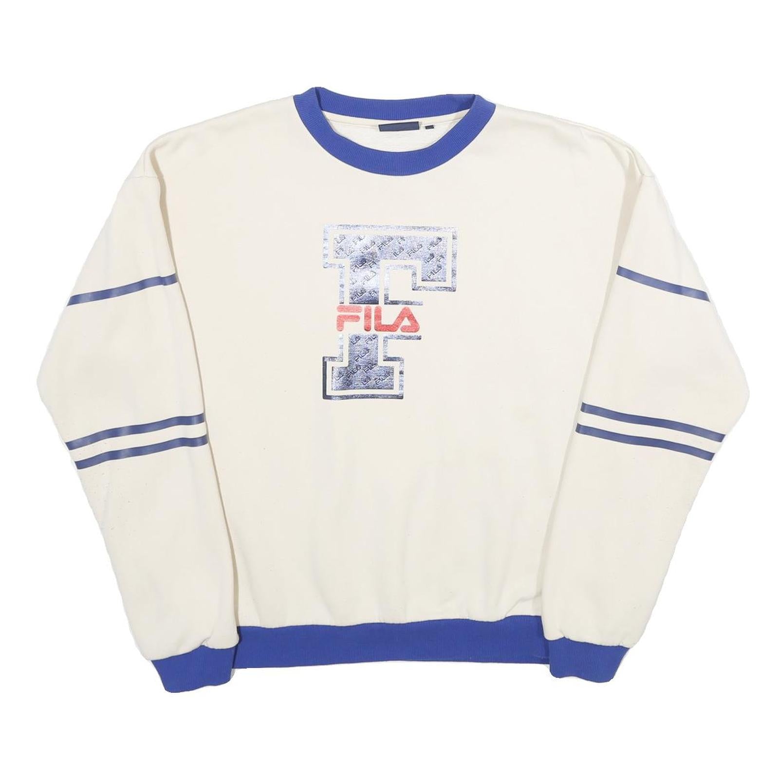 FILA Mens Cream & Blue Logo Crew Neck L Retro Sports Sweatshirt Refurbished - N/A refurbished available on Cerqular
