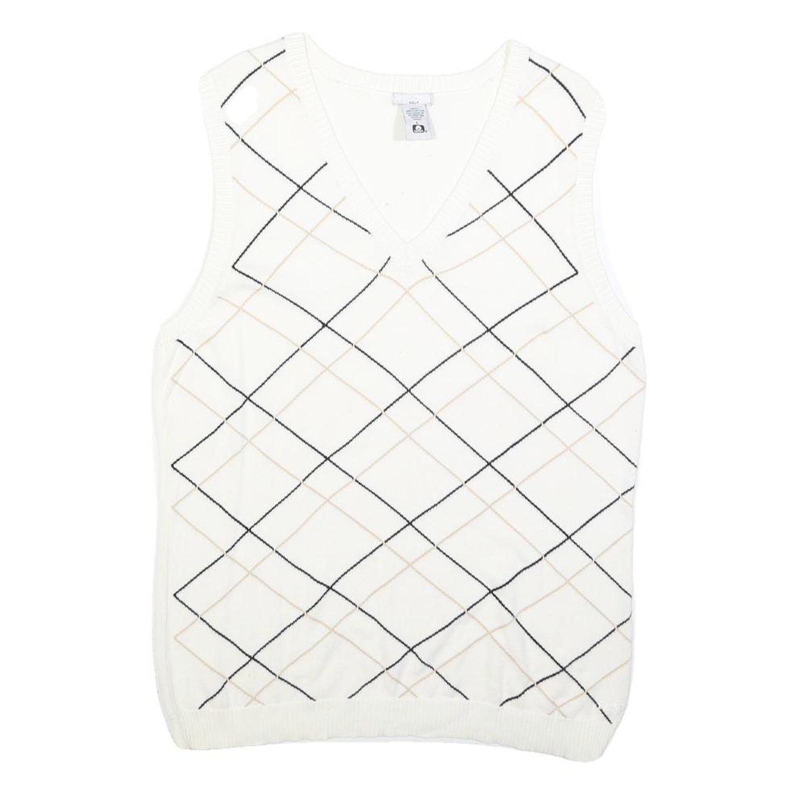IZOD Womens White Sleeveless Patterned V Neck Basic Knit Jumper L Cotton Refurbished - N/A refurbished available on Cerqular