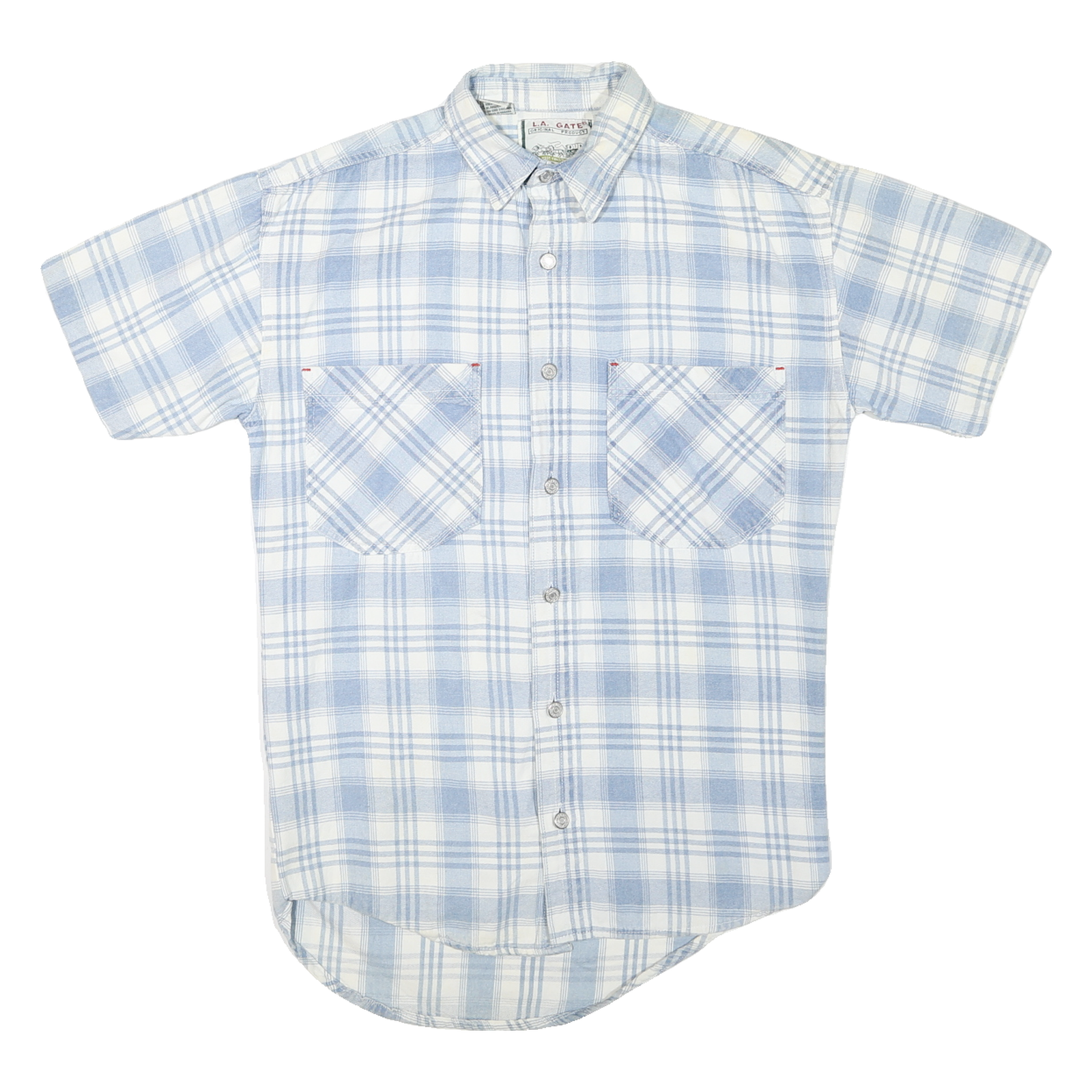 L.A. GATE Mens Blue & White Check Shirt S Short Sleeve Cotton Casual Summer Refurbished - N/A refurbished available on Cerqular