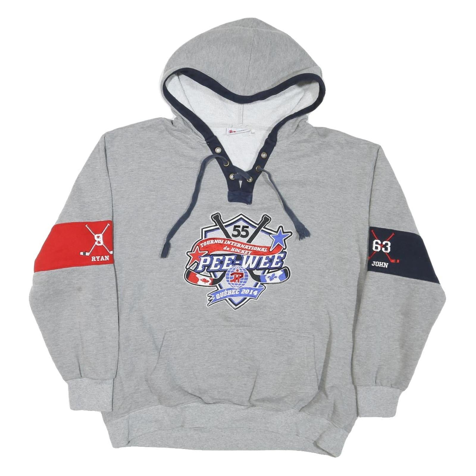 ATTICA Mens Grey Hockey Logo Pullover Hoodie L Lace-Up Neck Sports Sweatshirt Refurbished - N/A refurbished available on Cerqular