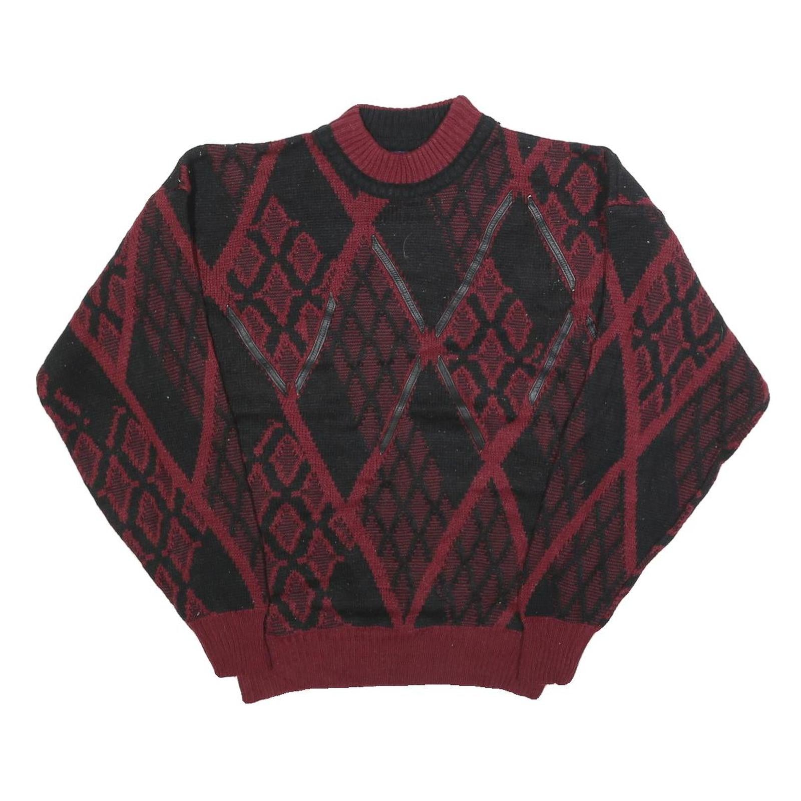 CAMBRIDGE CLASSICS Womens Wine & Black Patterned Jumper Crew Neck Basic Knit L Refurbished - N/A refurbished available on Cerqular