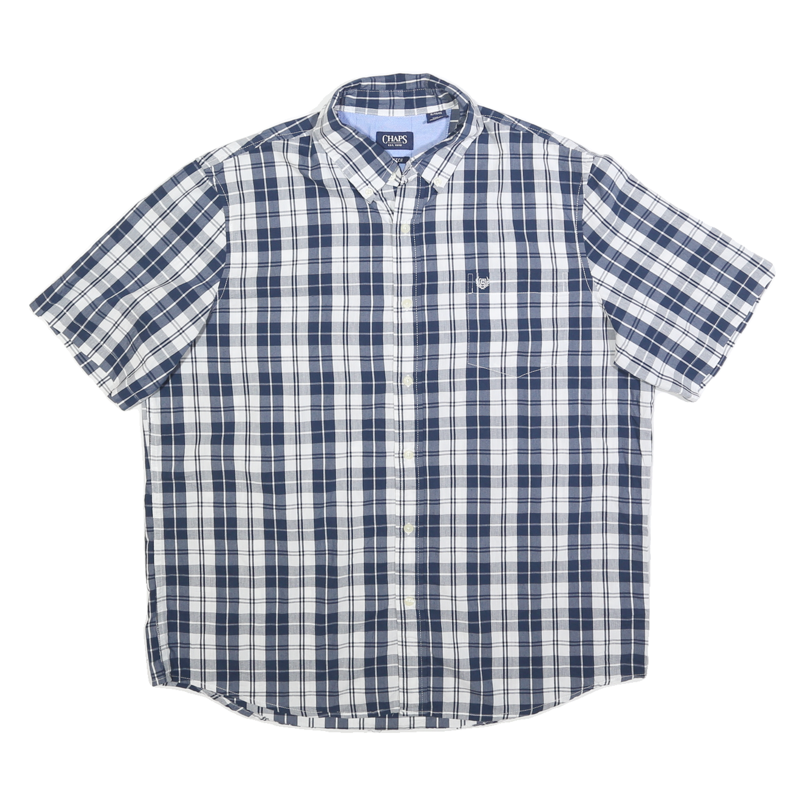 CHAPS Mens Blue & White Check Shirt XL Cotton Blend Button Short Sleeve Casual Refurbished - N/A refurbished available on Cerqular