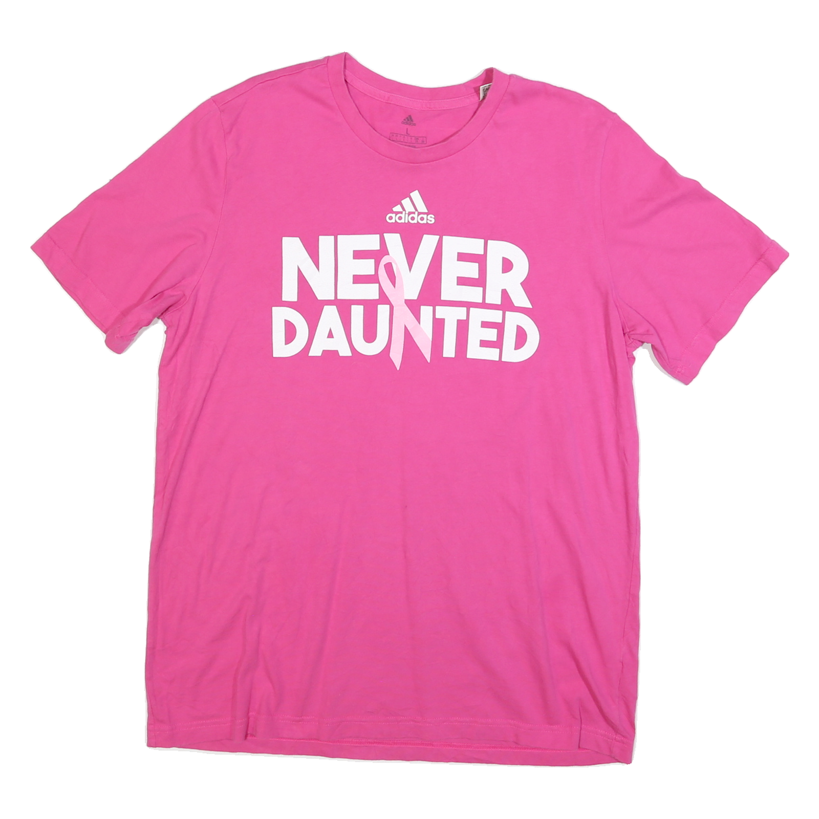 ADIDAS Womens Pink L Never Daunted Graphic T-Shirt Short Sleeve Crew Neck Refurbished - N/A refurbished available on Cerqular