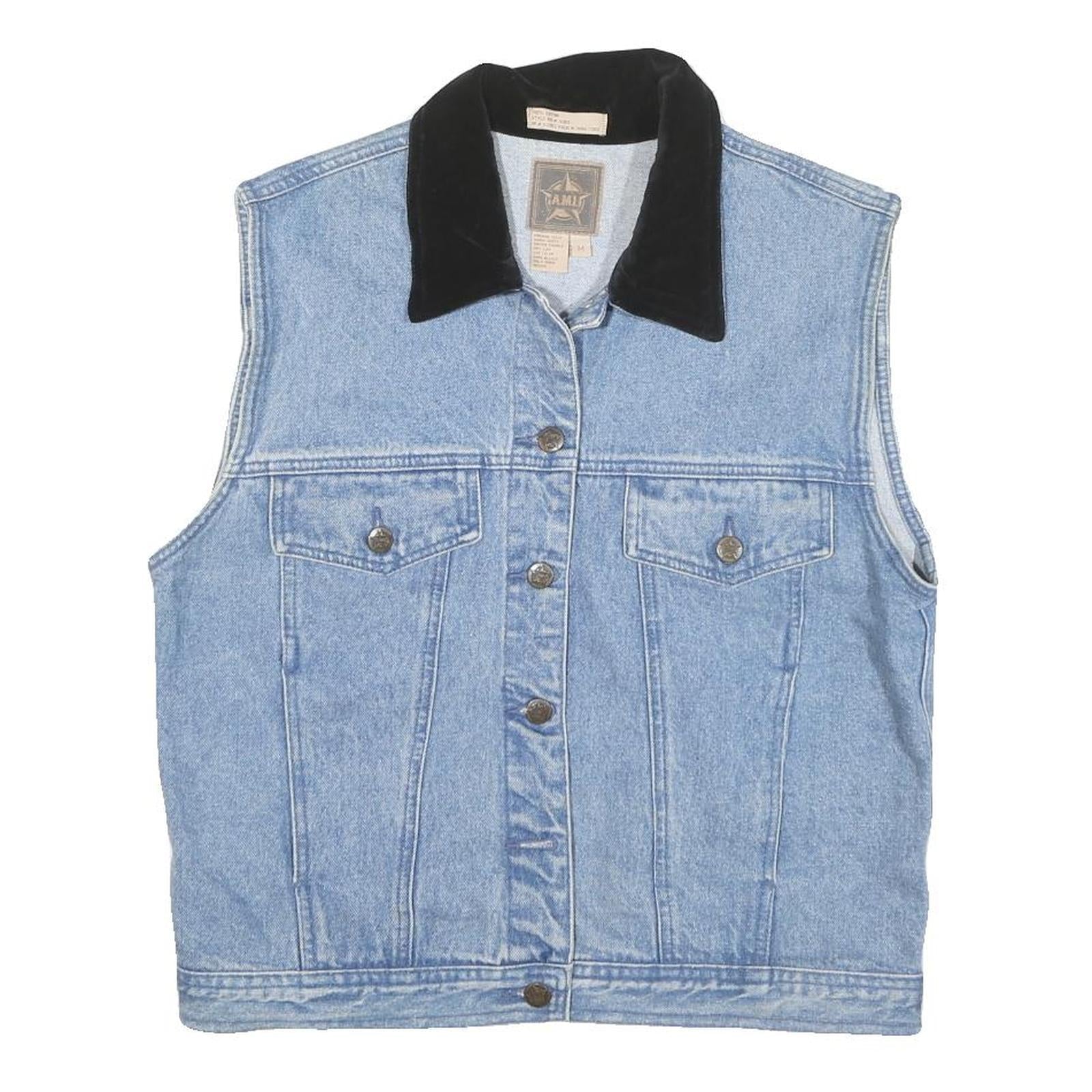 AMI Womens Blue Denim Jacket M Cotton Blend Button Closure Sleeveless Classic Refurbished - N/A refurbished available on Cerqular